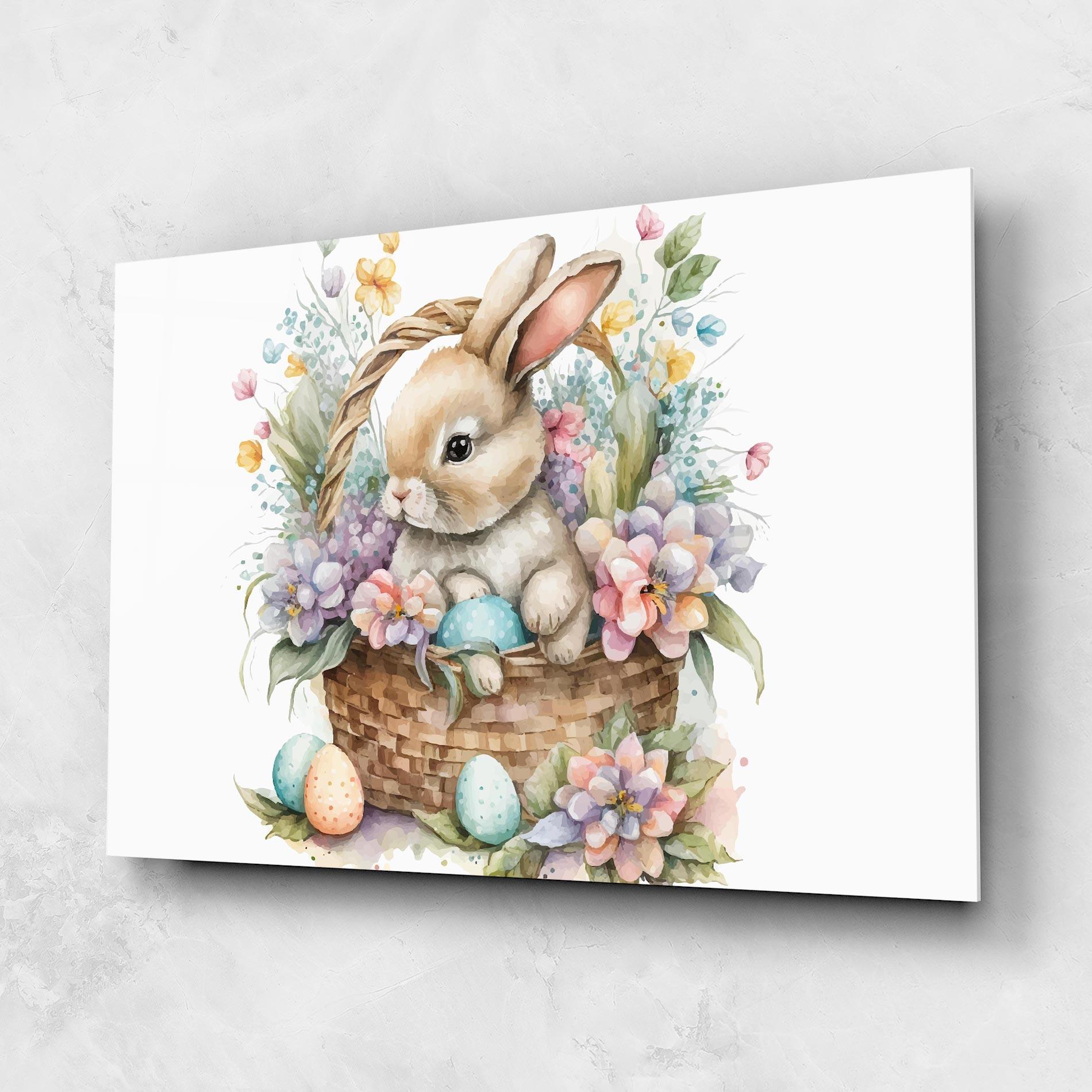 Glasbild Cute Bunny In Basket mockup 1