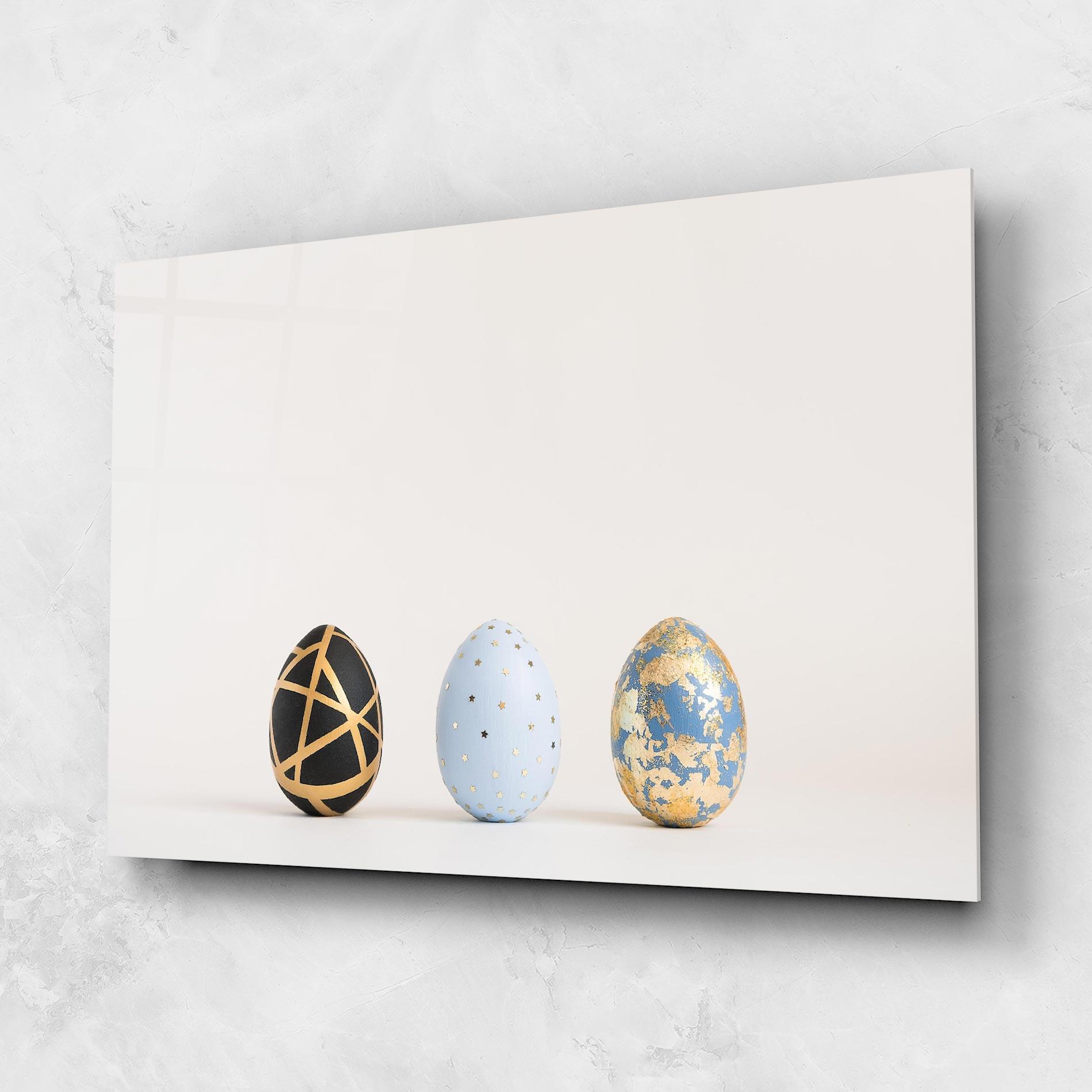 Glasbild Three Easter Golden Eggs mockup 1