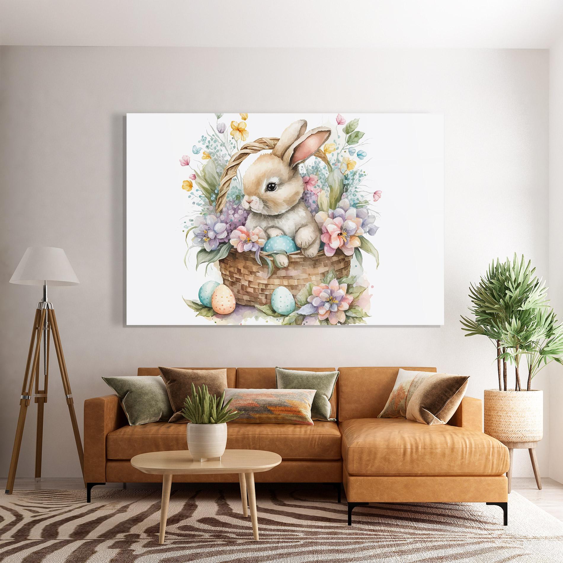 Glasbild Cute Bunny In Basket mockup 7