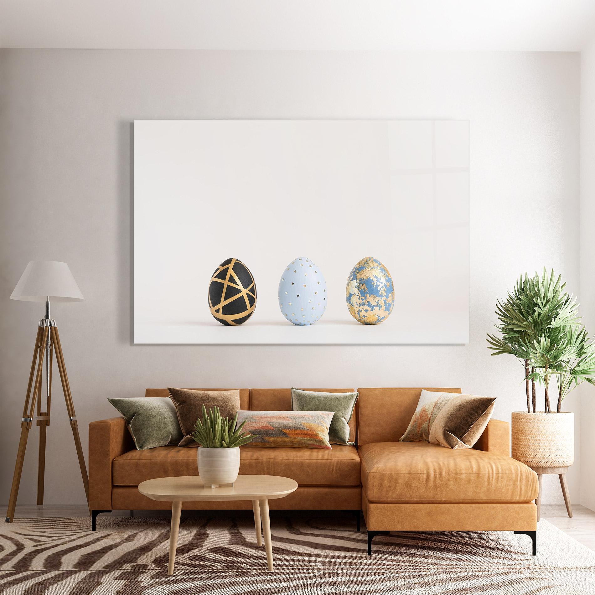 Glasbild Three Easter Golden Eggs mockup 7