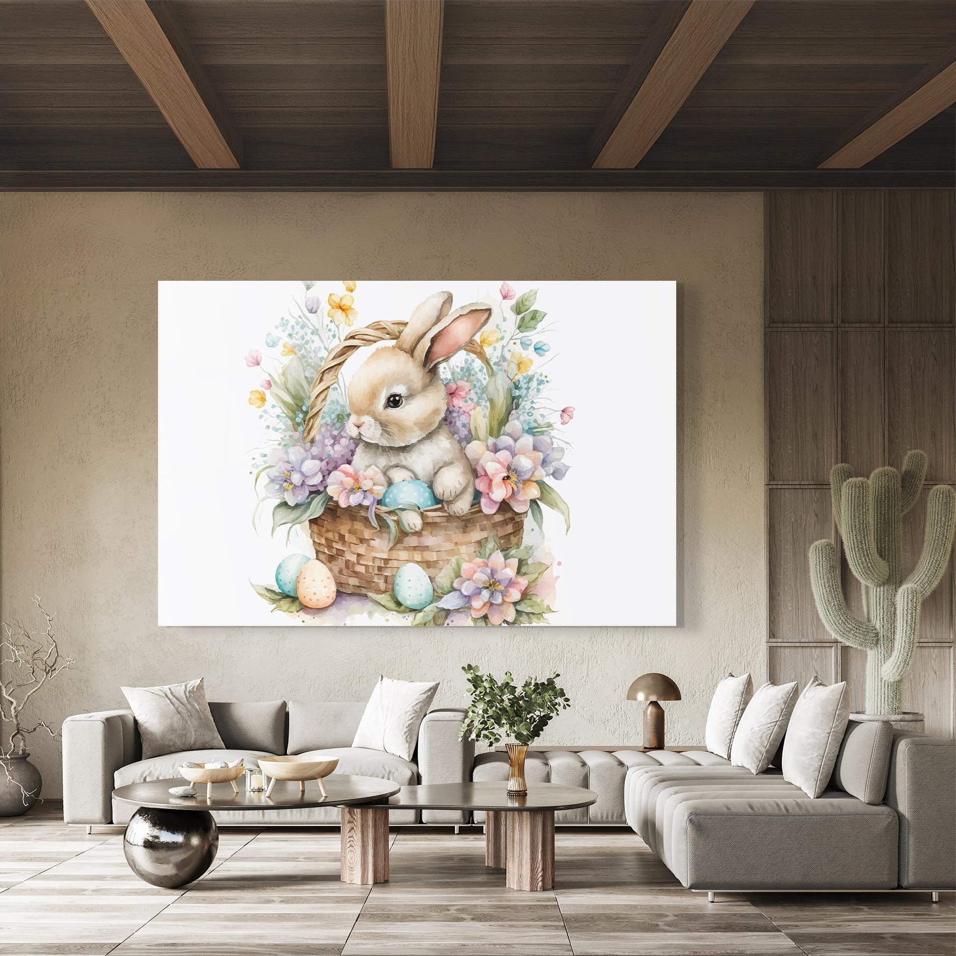 Glasbild Cute Bunny In Basket mockup 8