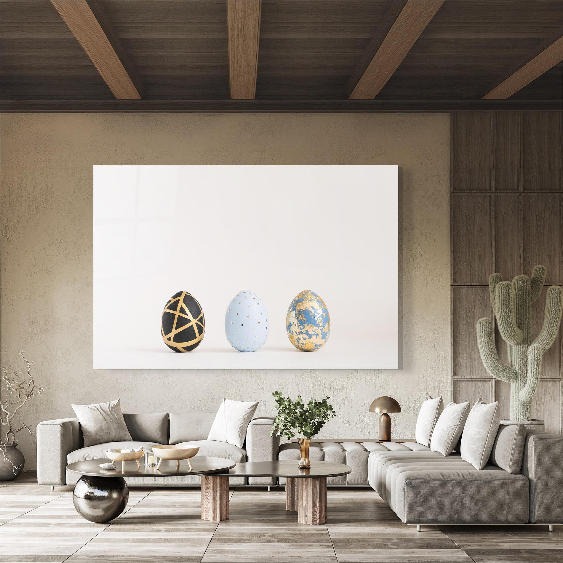 Glasbild Three Easter Golden Eggs mockup 8