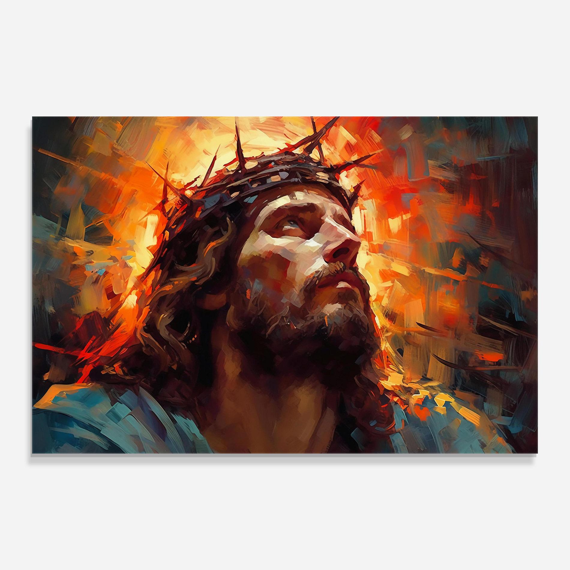 Glasbild Jesus Crown Light mockup 0