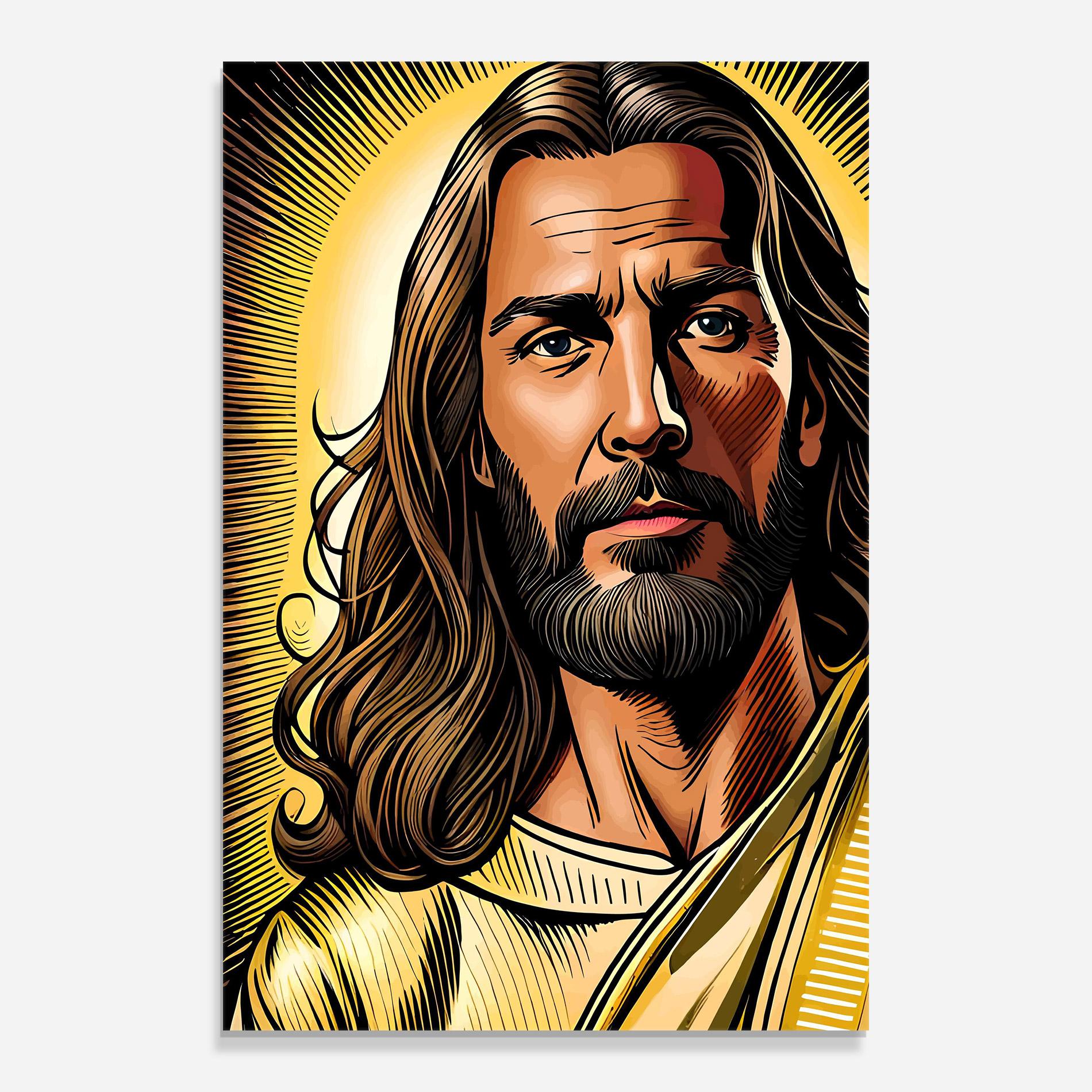 Glasbild Gold Art Jesus mockup 0