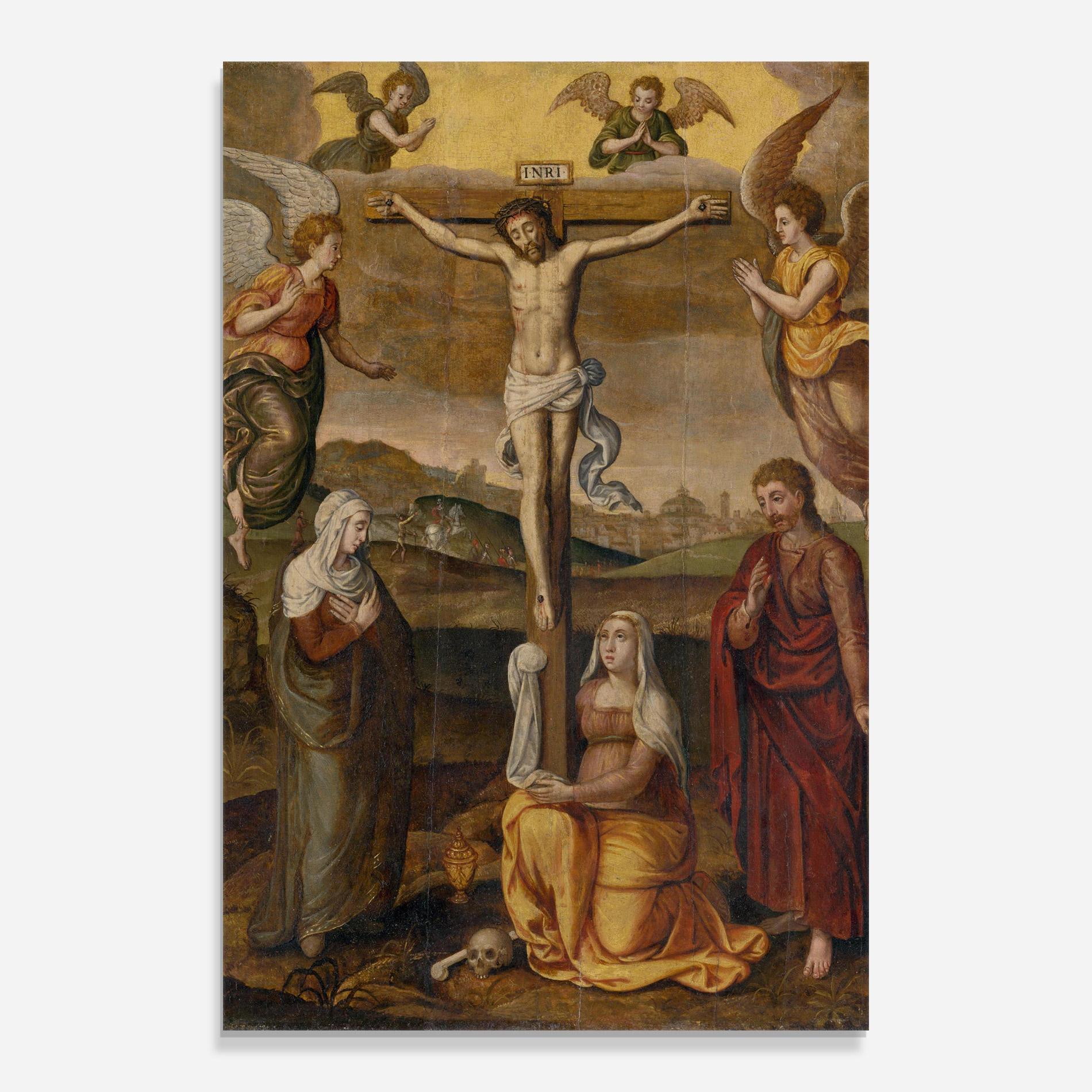 Glasbild Holding Cross Jesus mockup 0