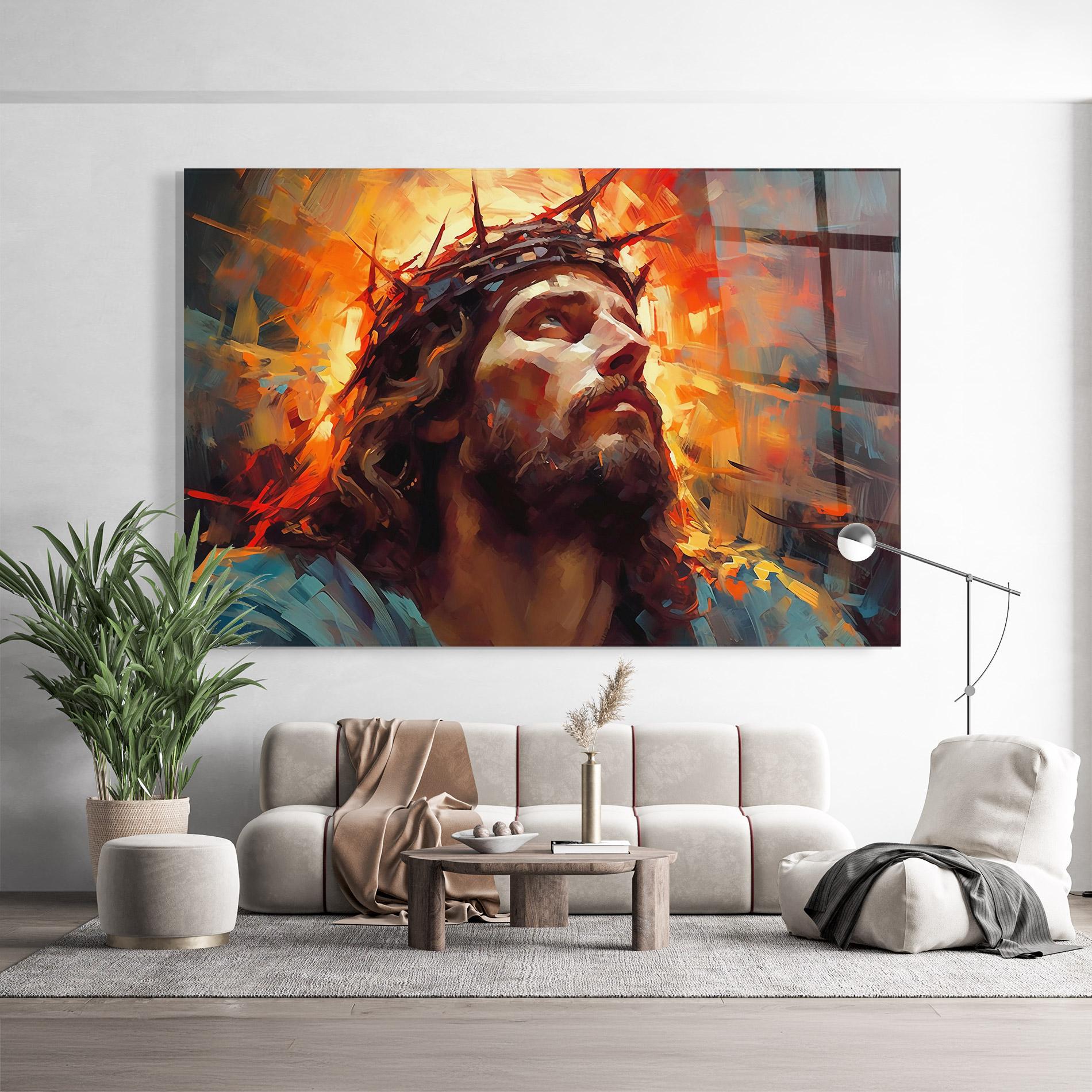 Glasbild Jesus Crown Light mockup 9