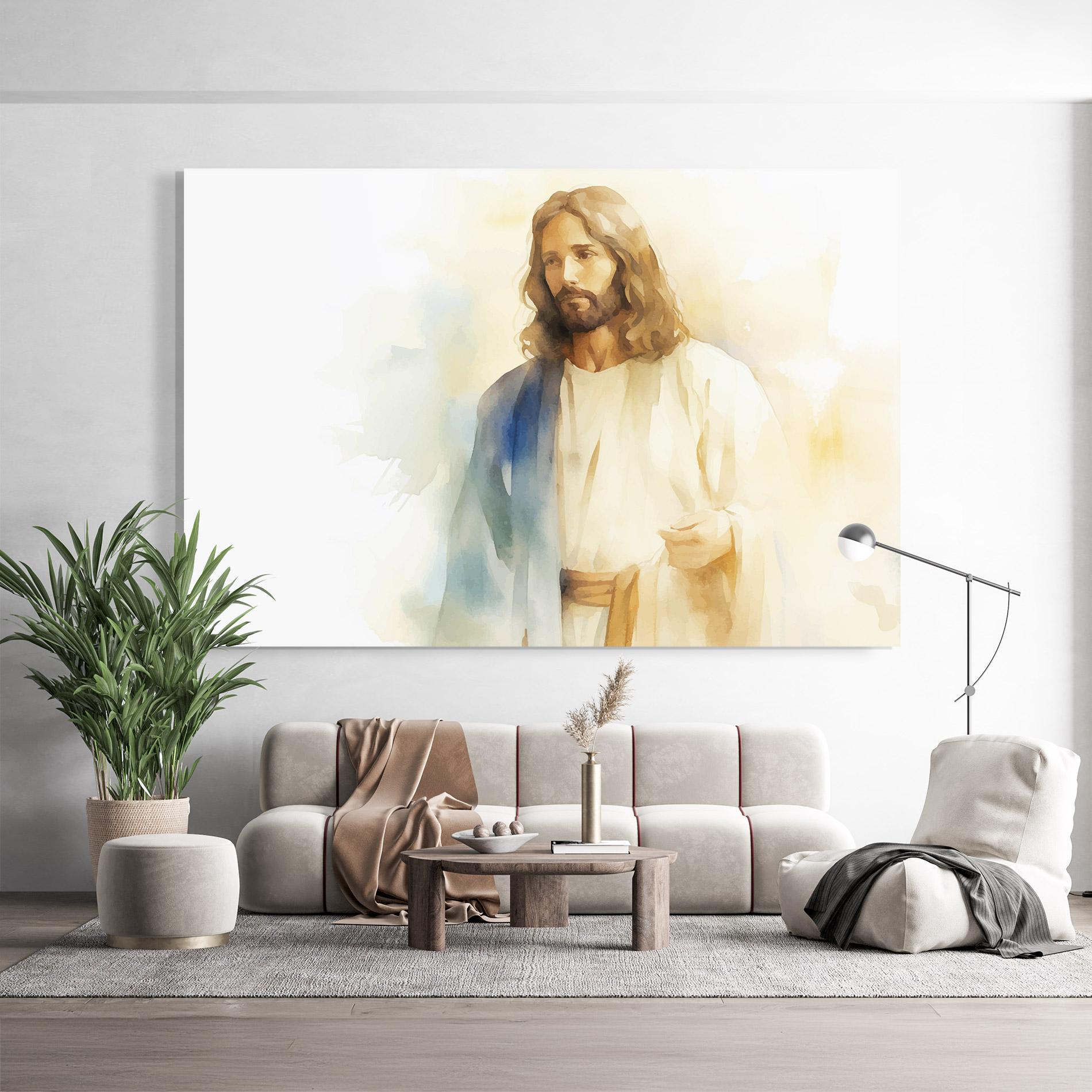 Glasbild Jesus Light Art mockup 9