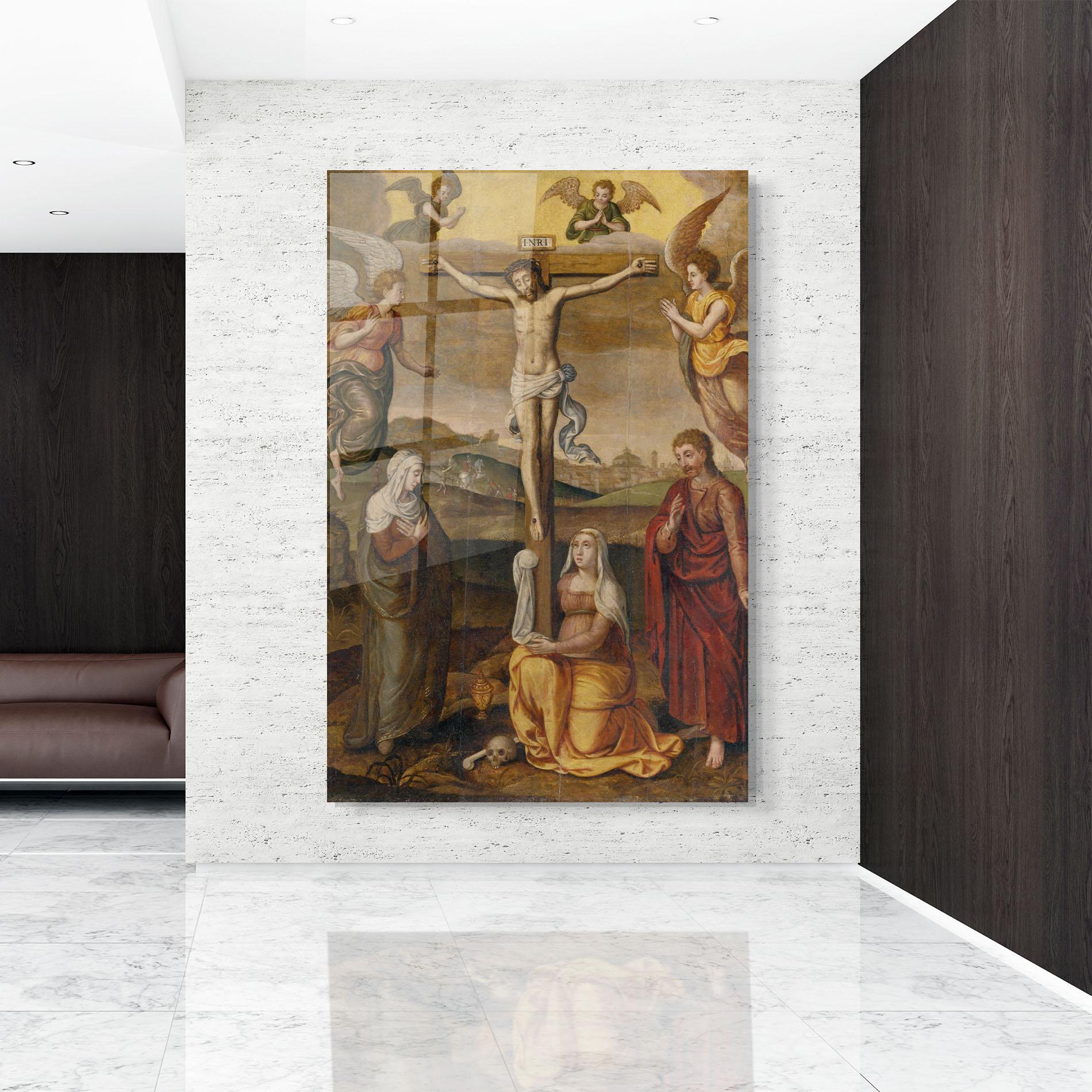 Glasbild Holding Cross Jesus mockup 9