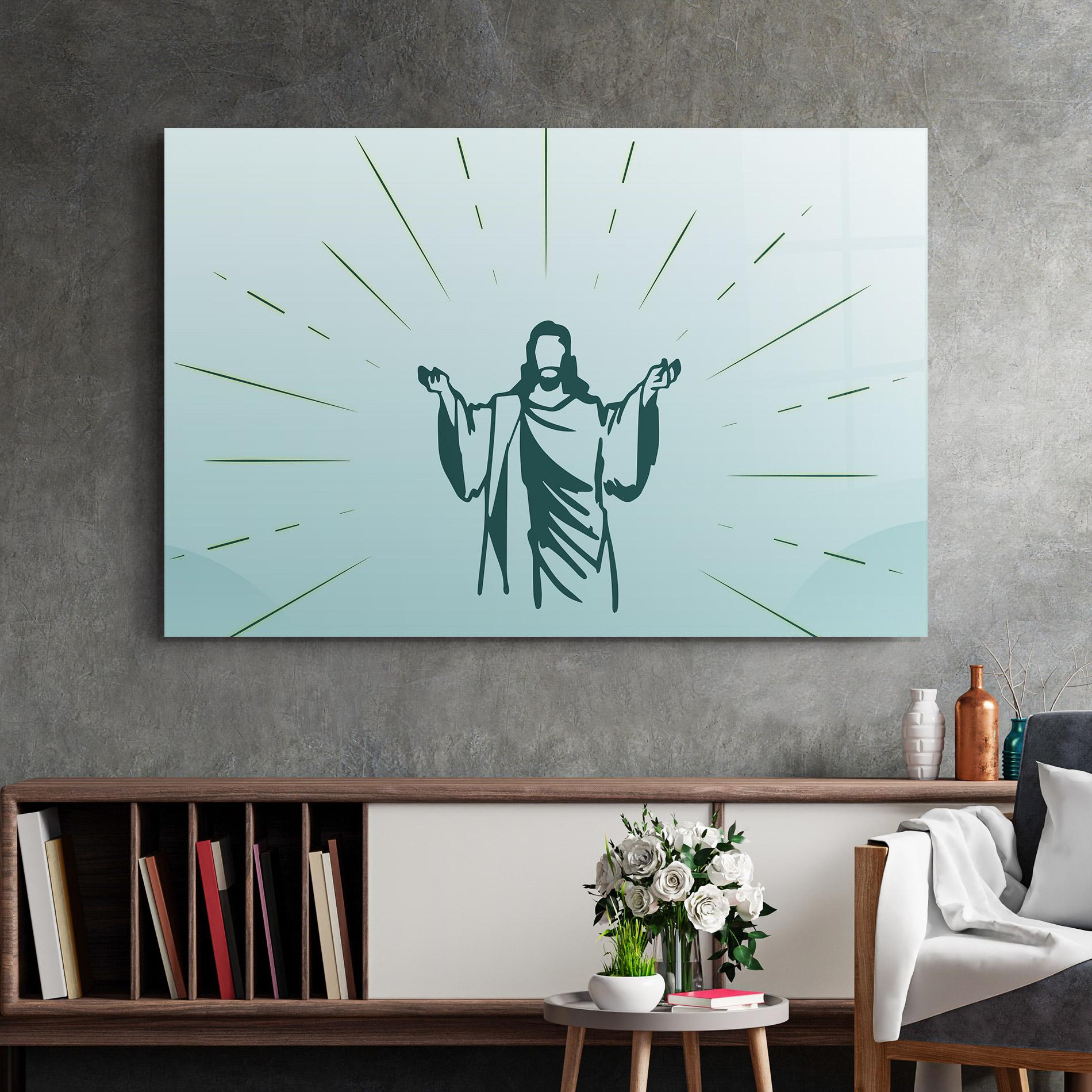 Glasbild Blue Art Jesus mockup 2