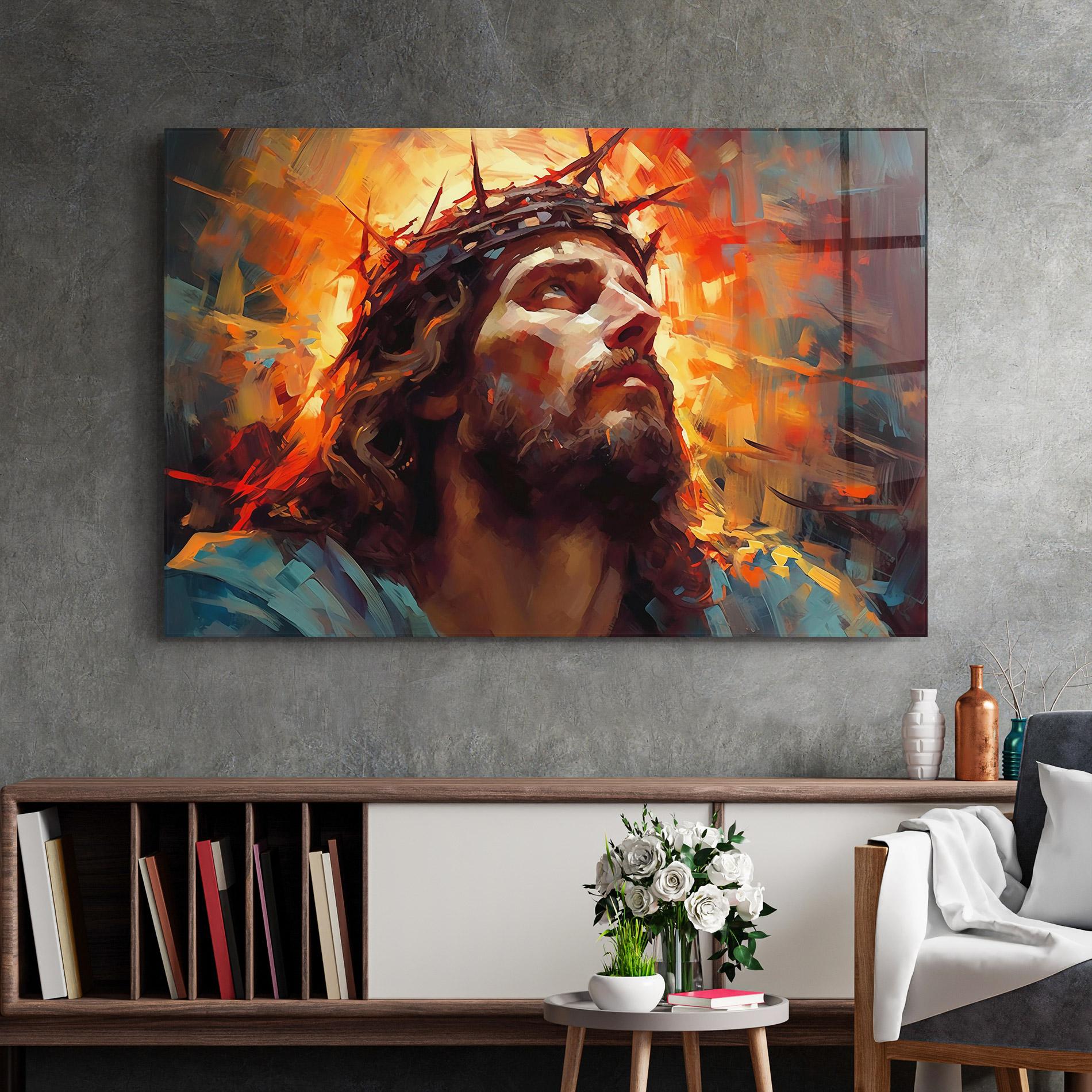 Glasbild Jesus Crown Light mockup 2