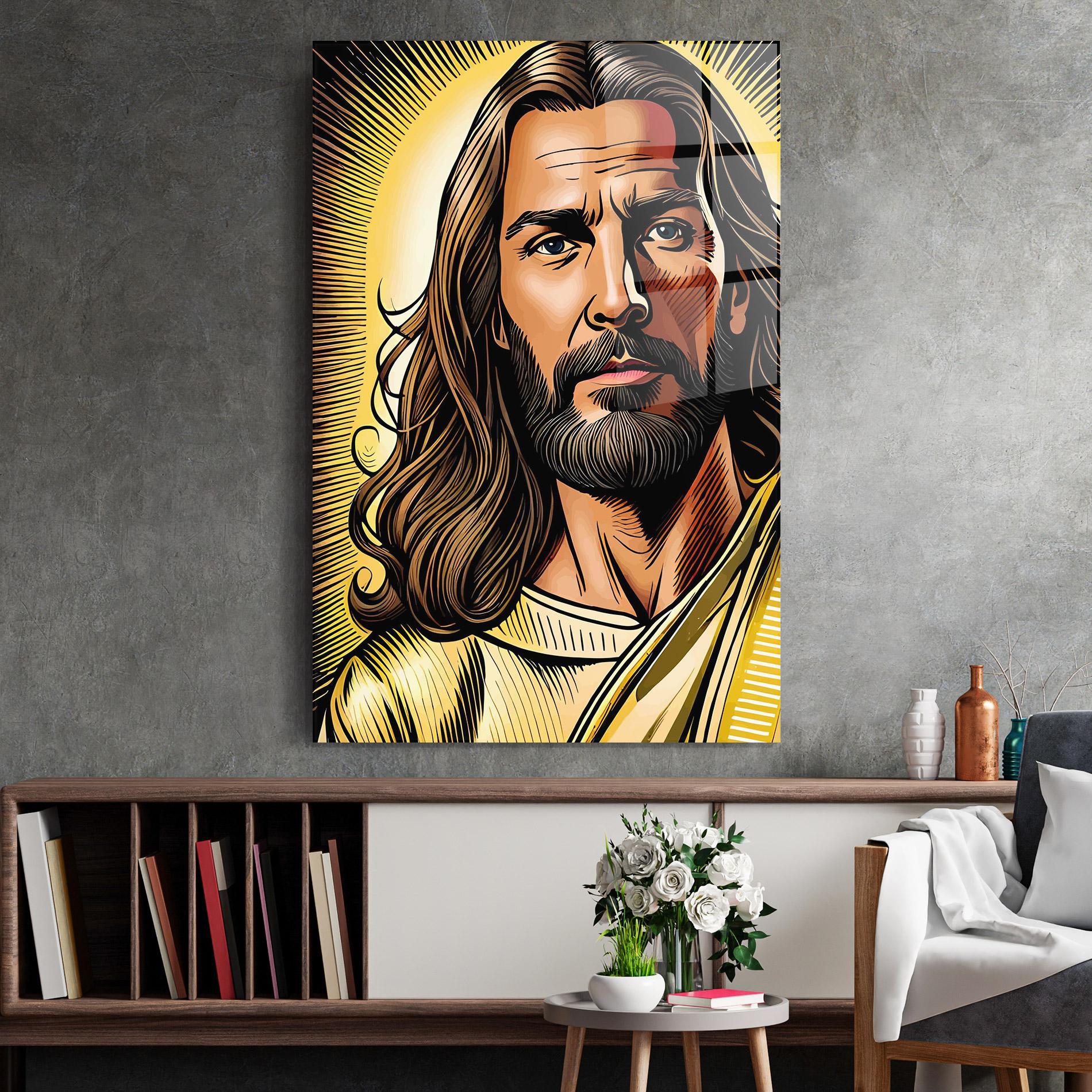 Glasbild Gold Art Jesus mockup 2