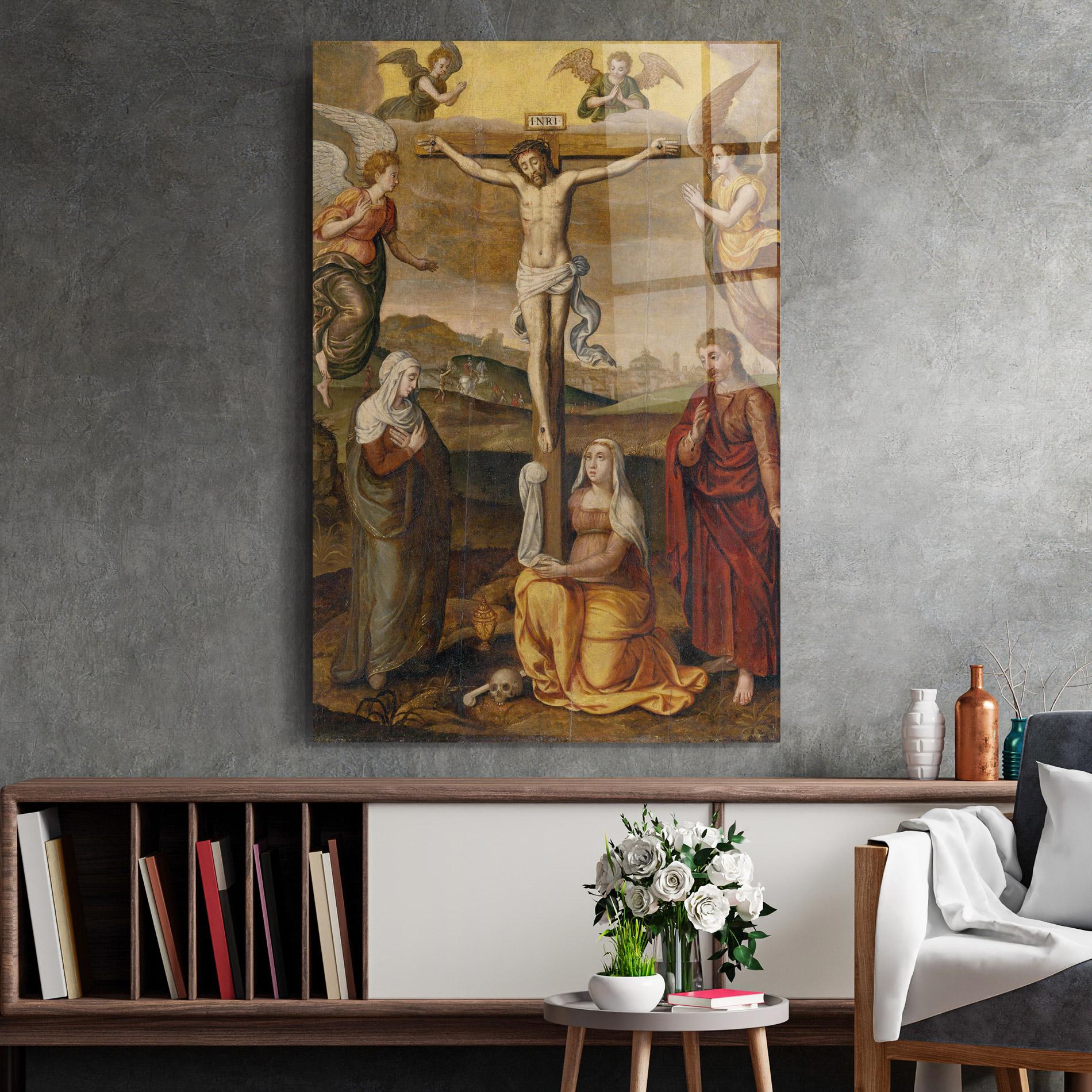 Glasbild Holding Cross Jesus mockup 2