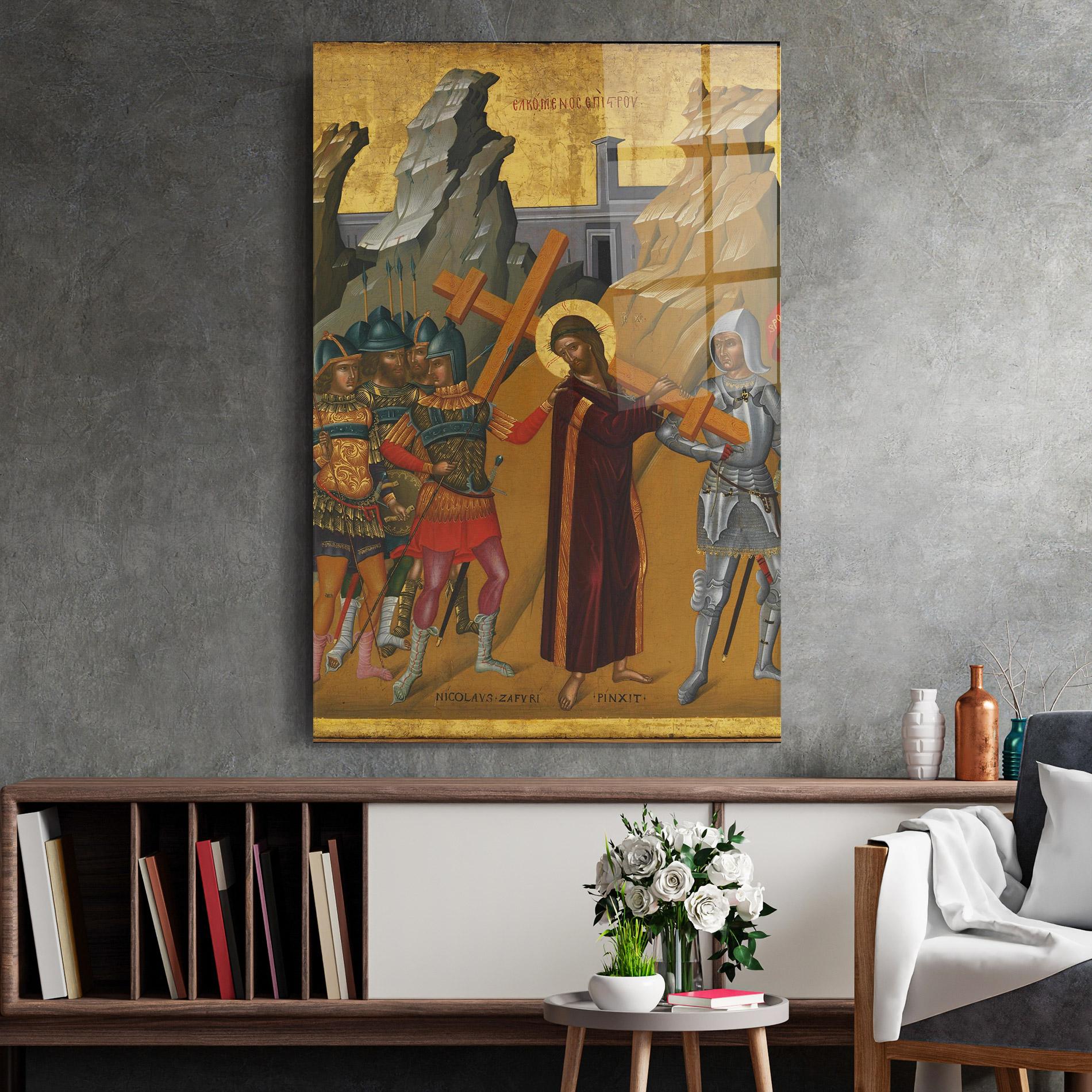 Glasbild Walking With Cross mockup 2