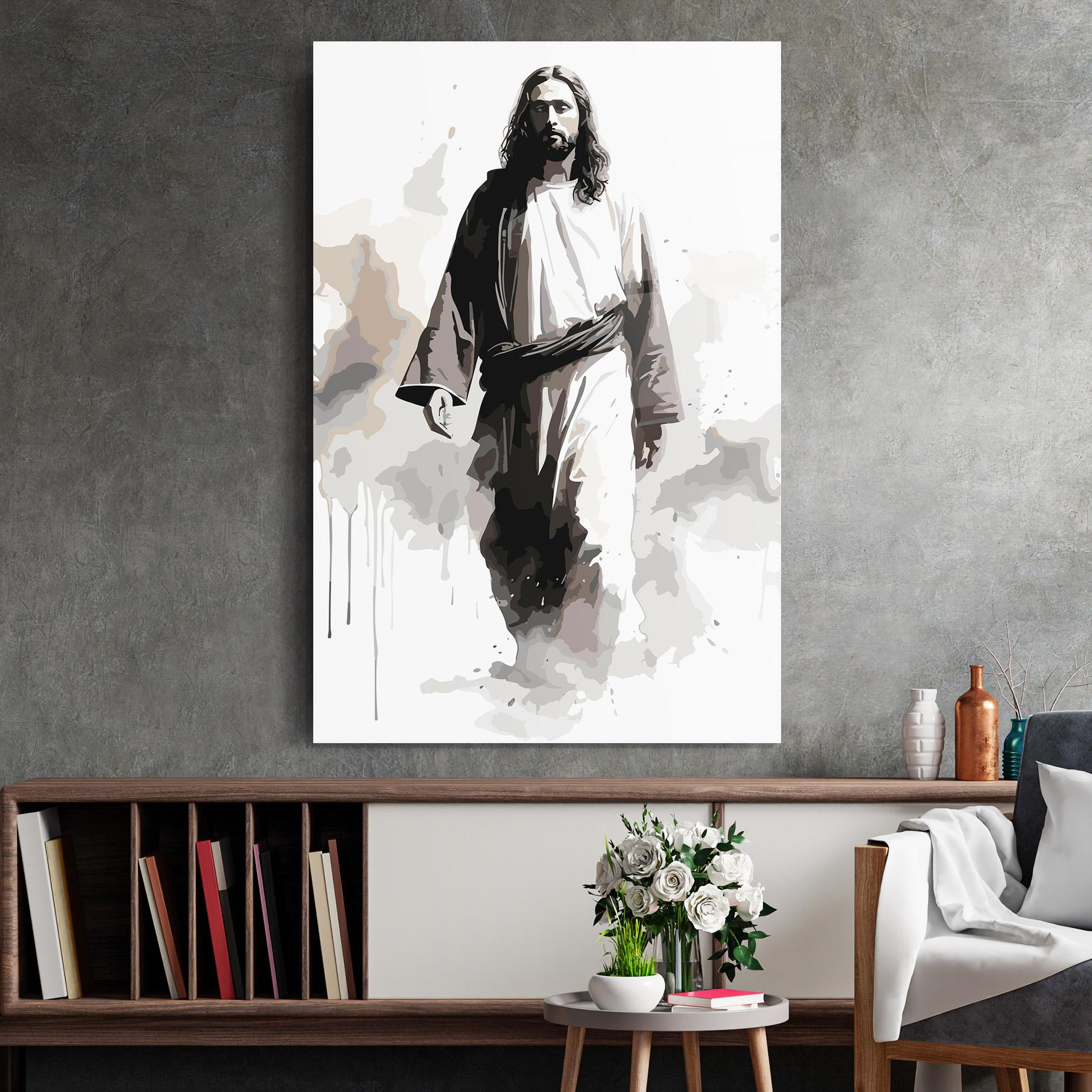 Glasbild Watercolor Jesus mockup 2