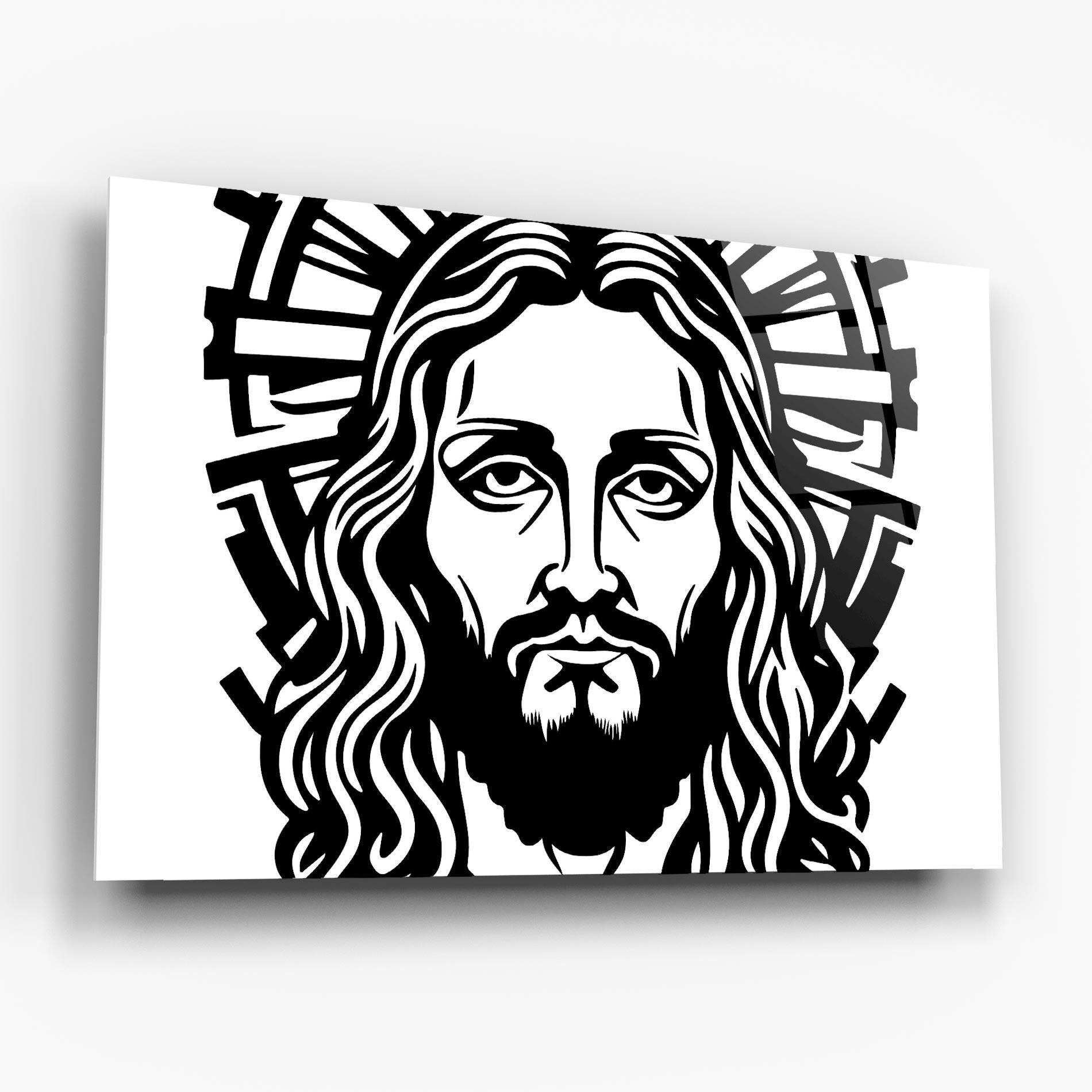 Glasbild Black Line Jesus mockup 6