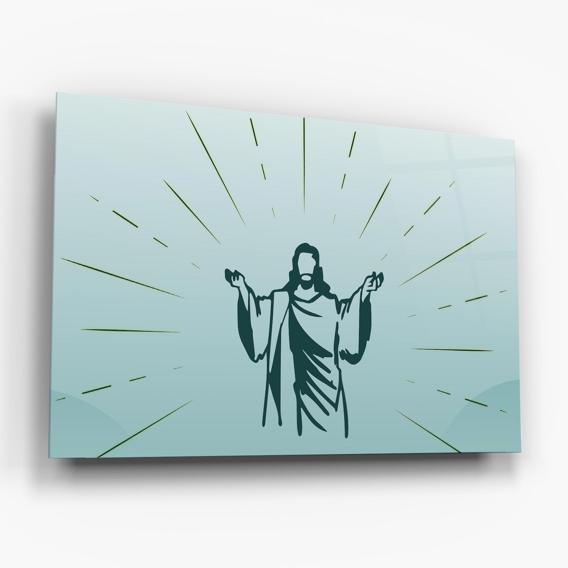Glasbild Blue Art Jesus mockup 6