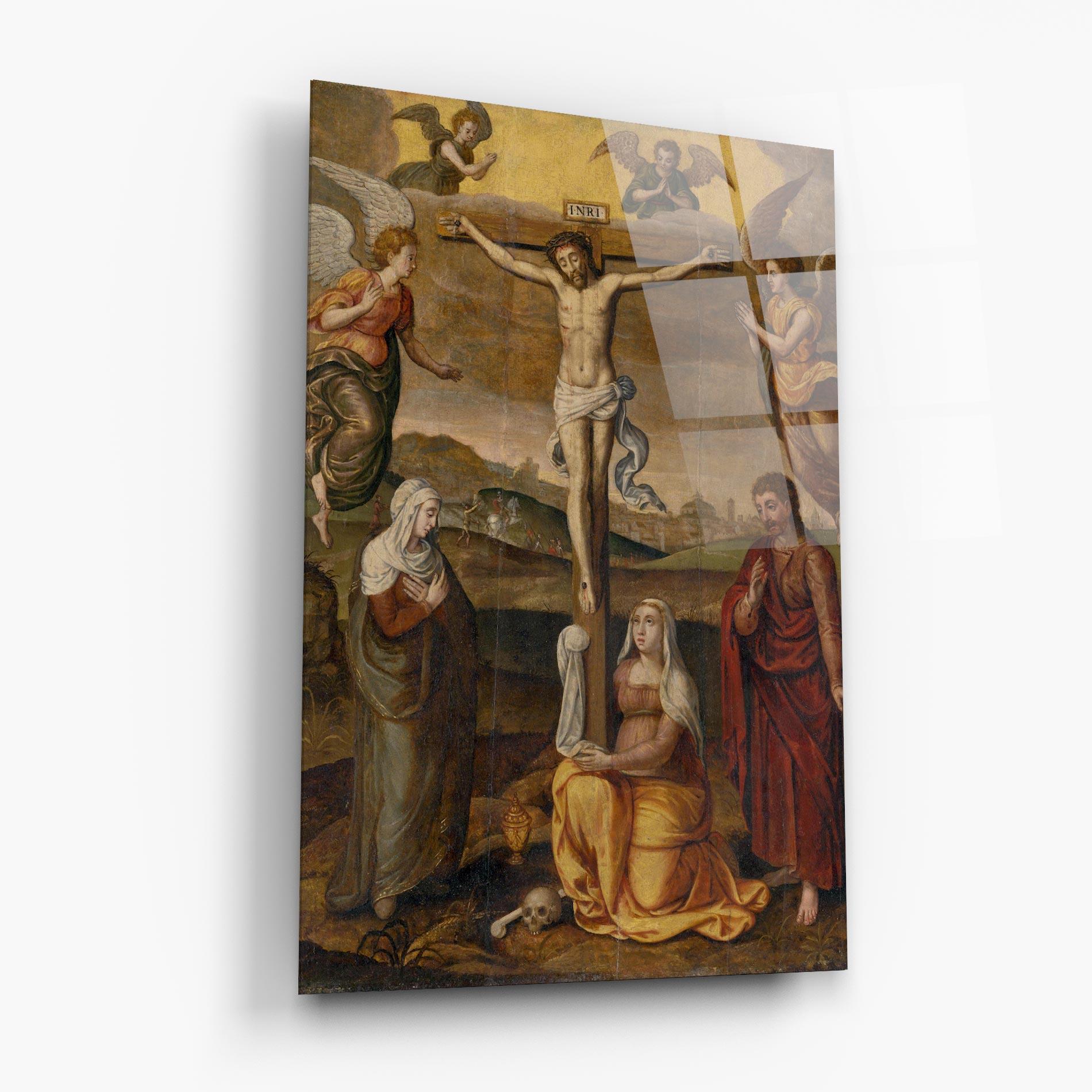 Glasbild Holding Cross Jesus mockup 6