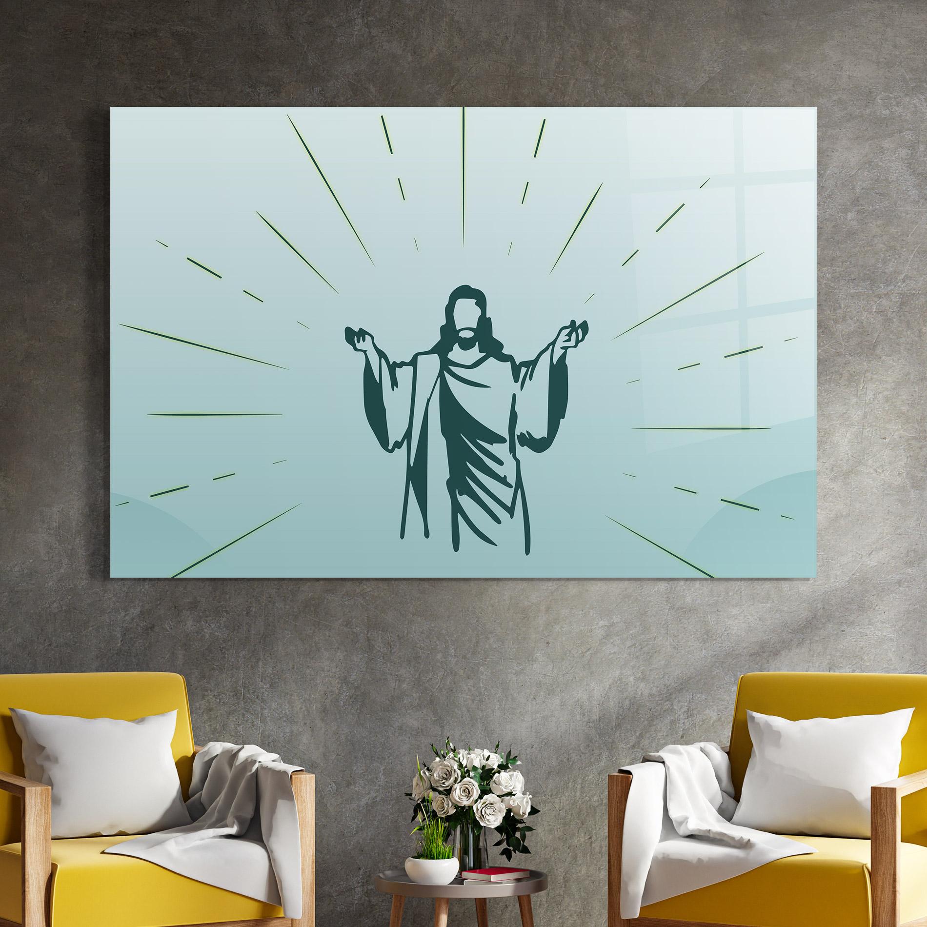 Glasbild Blue Art Jesus mockup 4