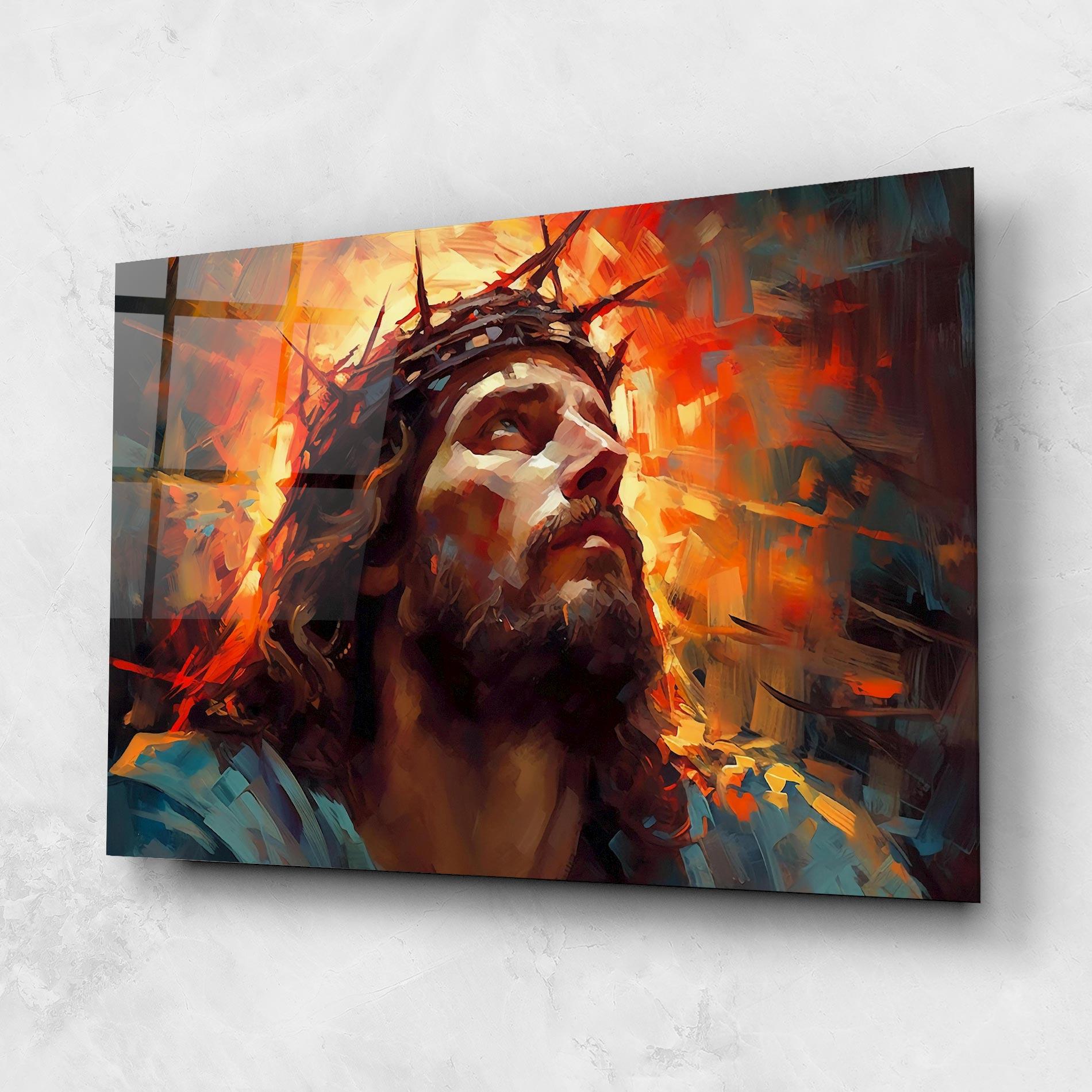 Glasbild Jesus Crown Light mockup 1