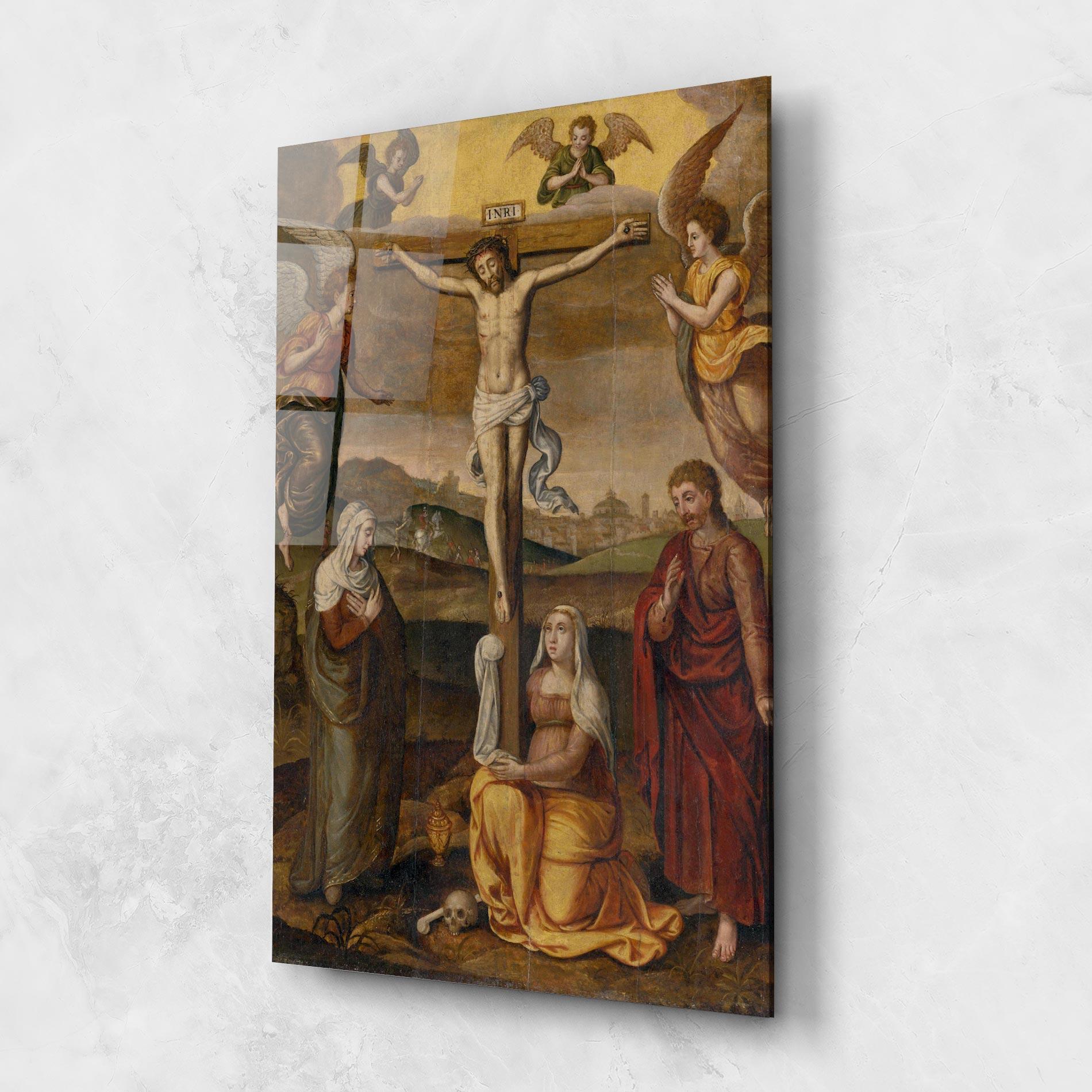 Glasbild Holding Cross Jesus mockup 1