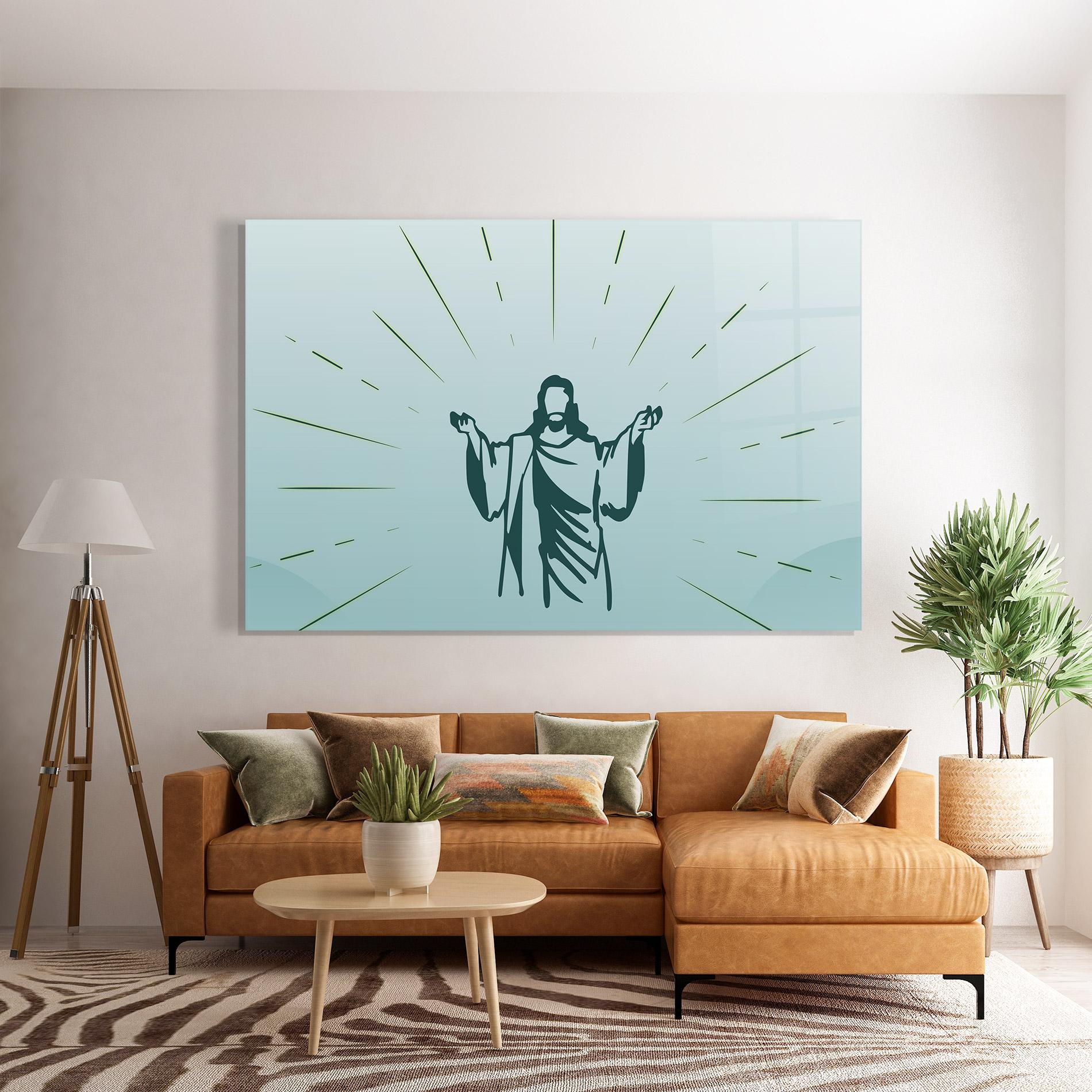 Glasbild Blue Art Jesus mockup 7