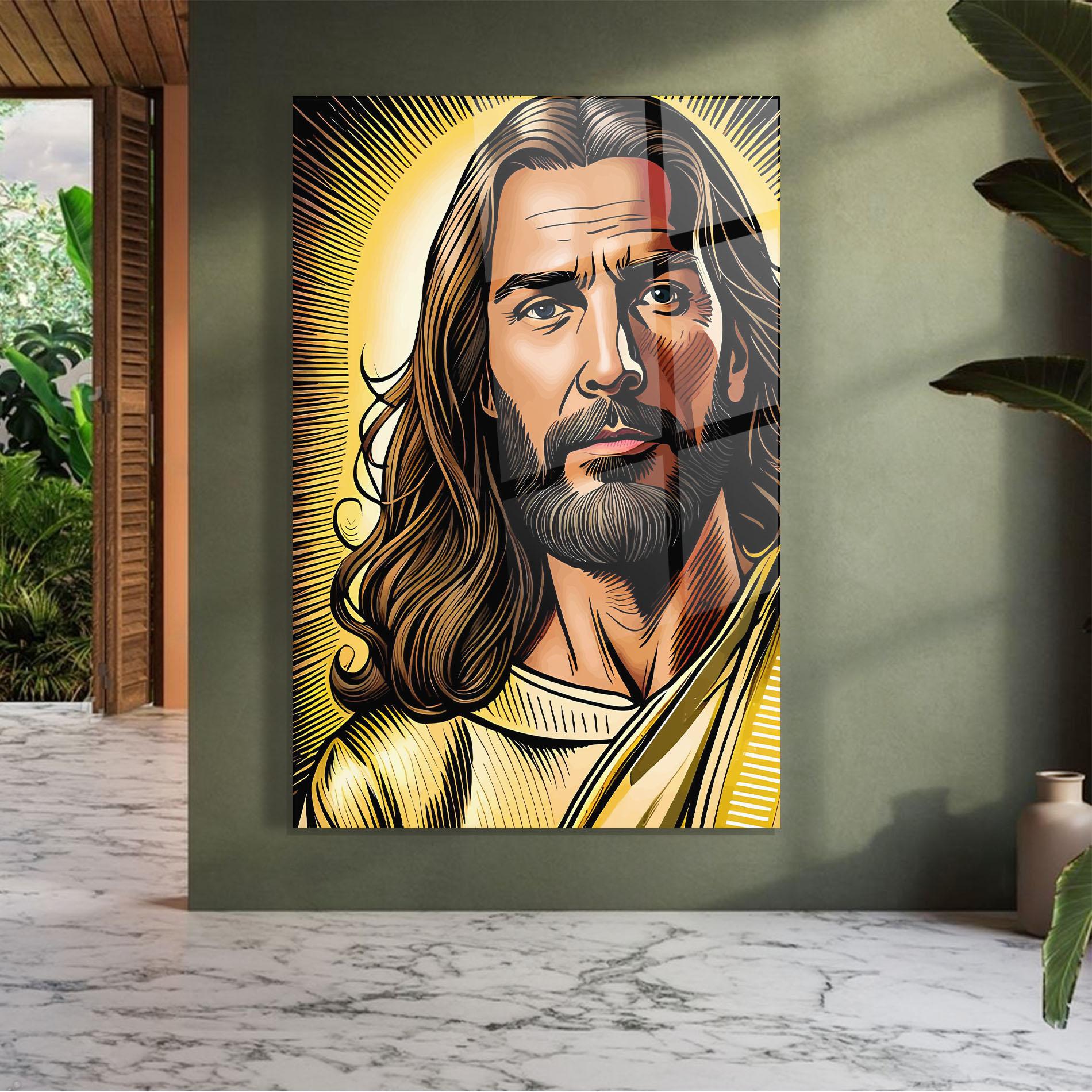 Glasbild Gold Art Jesus mockup 7