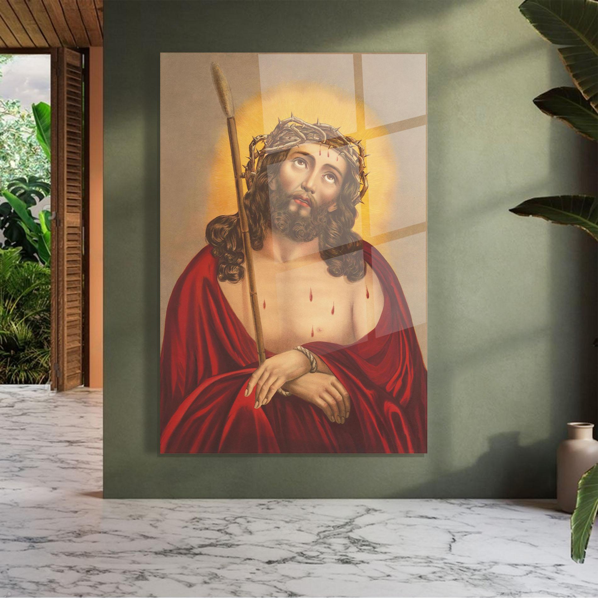 Glasbild Red Dresses Jesus mockup 7