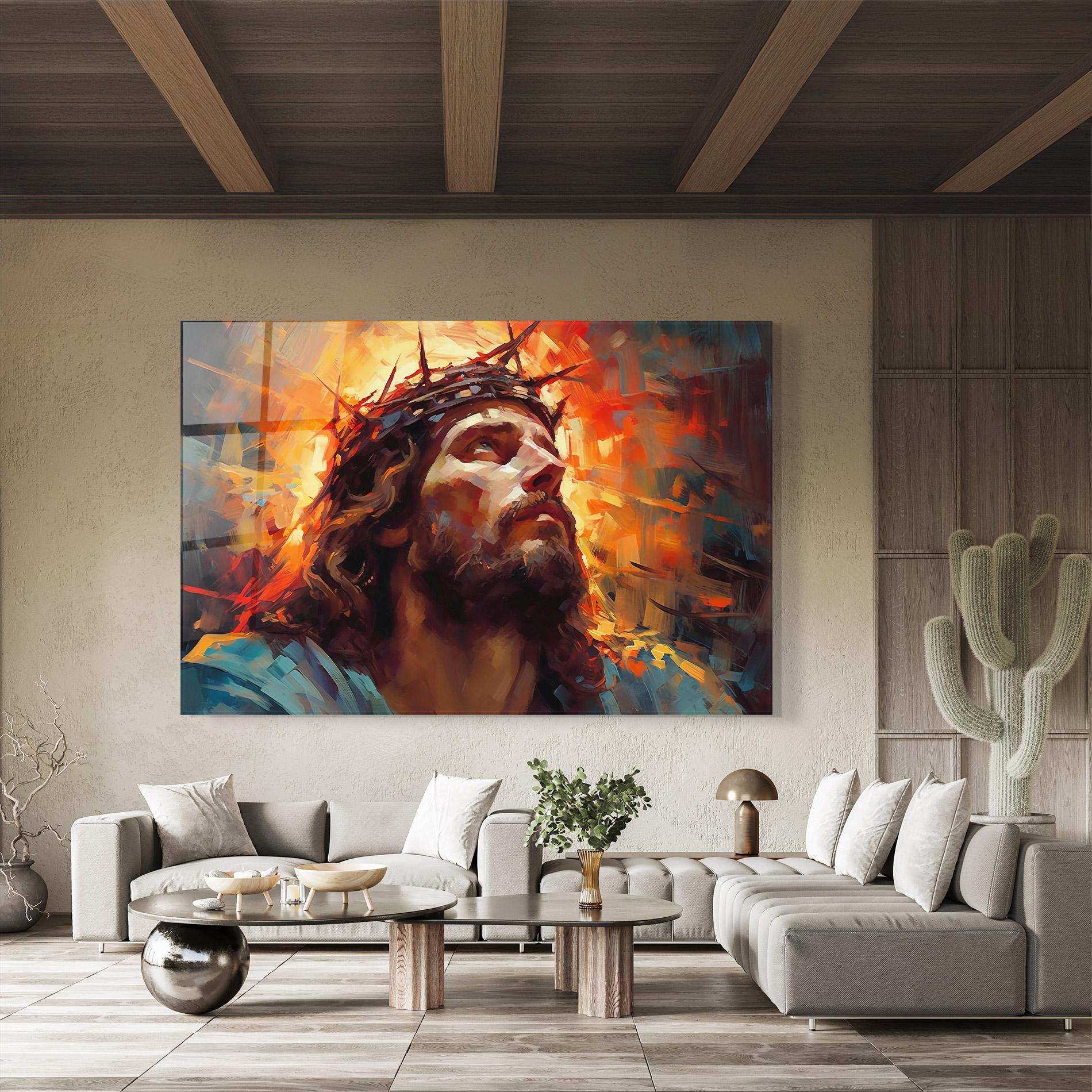Glasbild Jesus Crown Light mockup 8