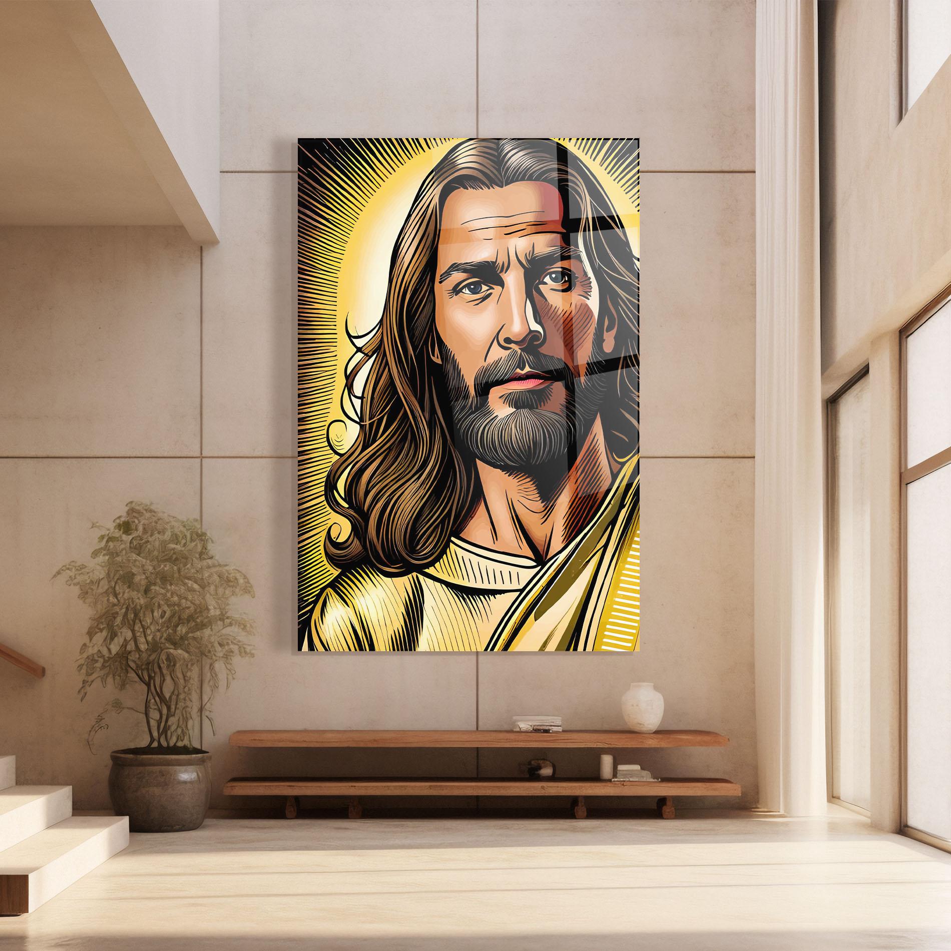 Glasbild Gold Art Jesus mockup 8