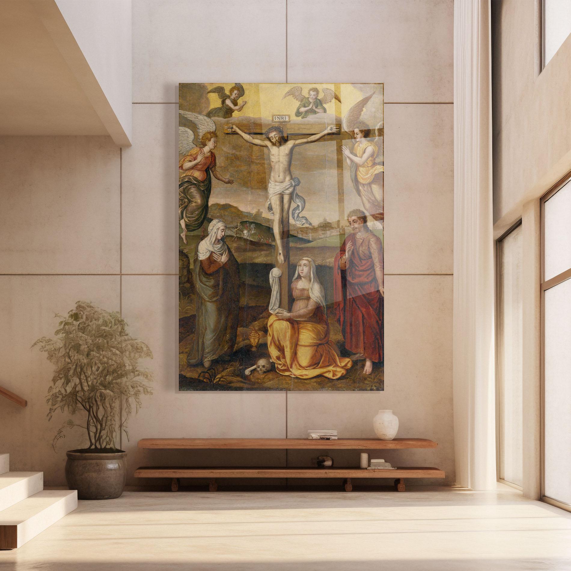 Glasbild Holding Cross Jesus mockup 8