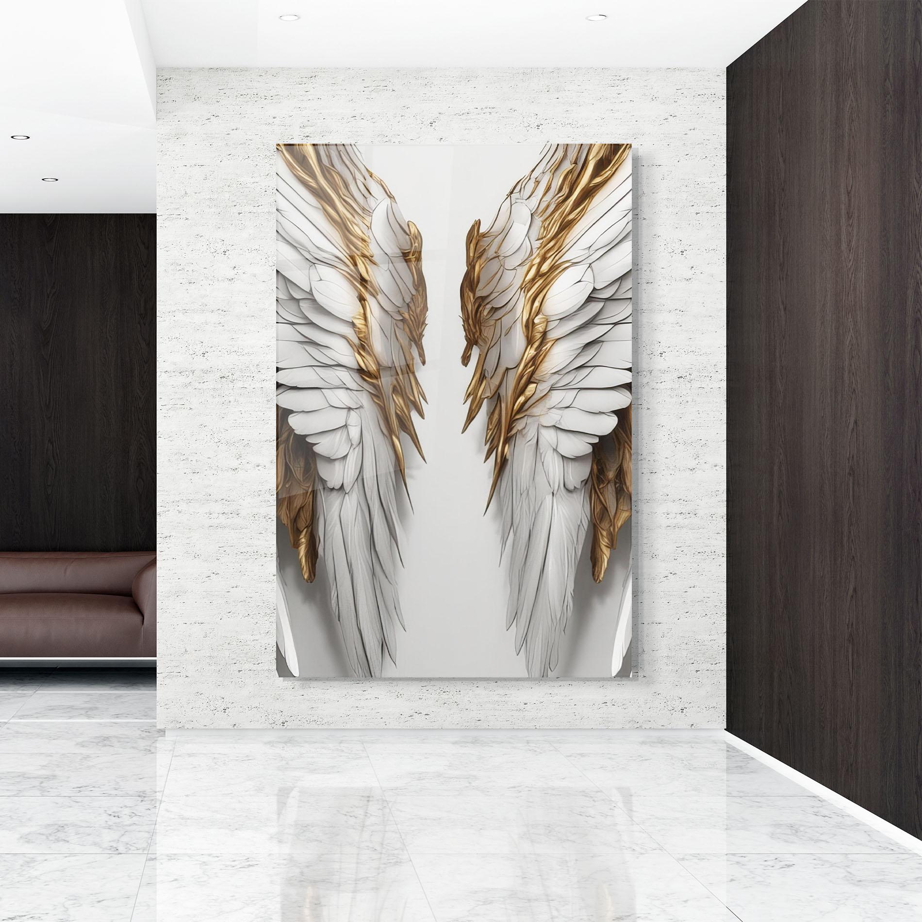 Glasbild Realistic Gold Angel Wings mockup 9
