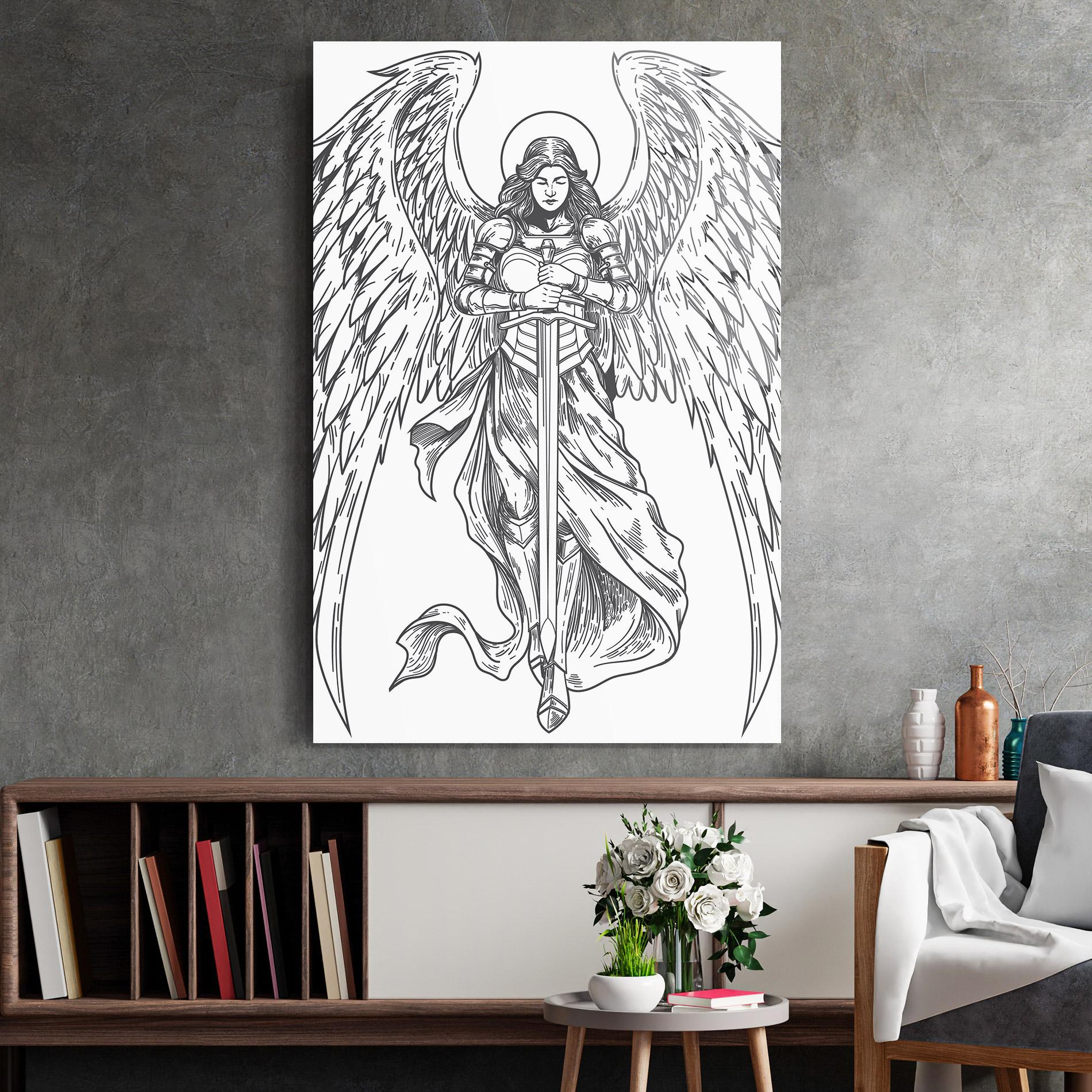 Glasbild Grey Line Angel mockup 2