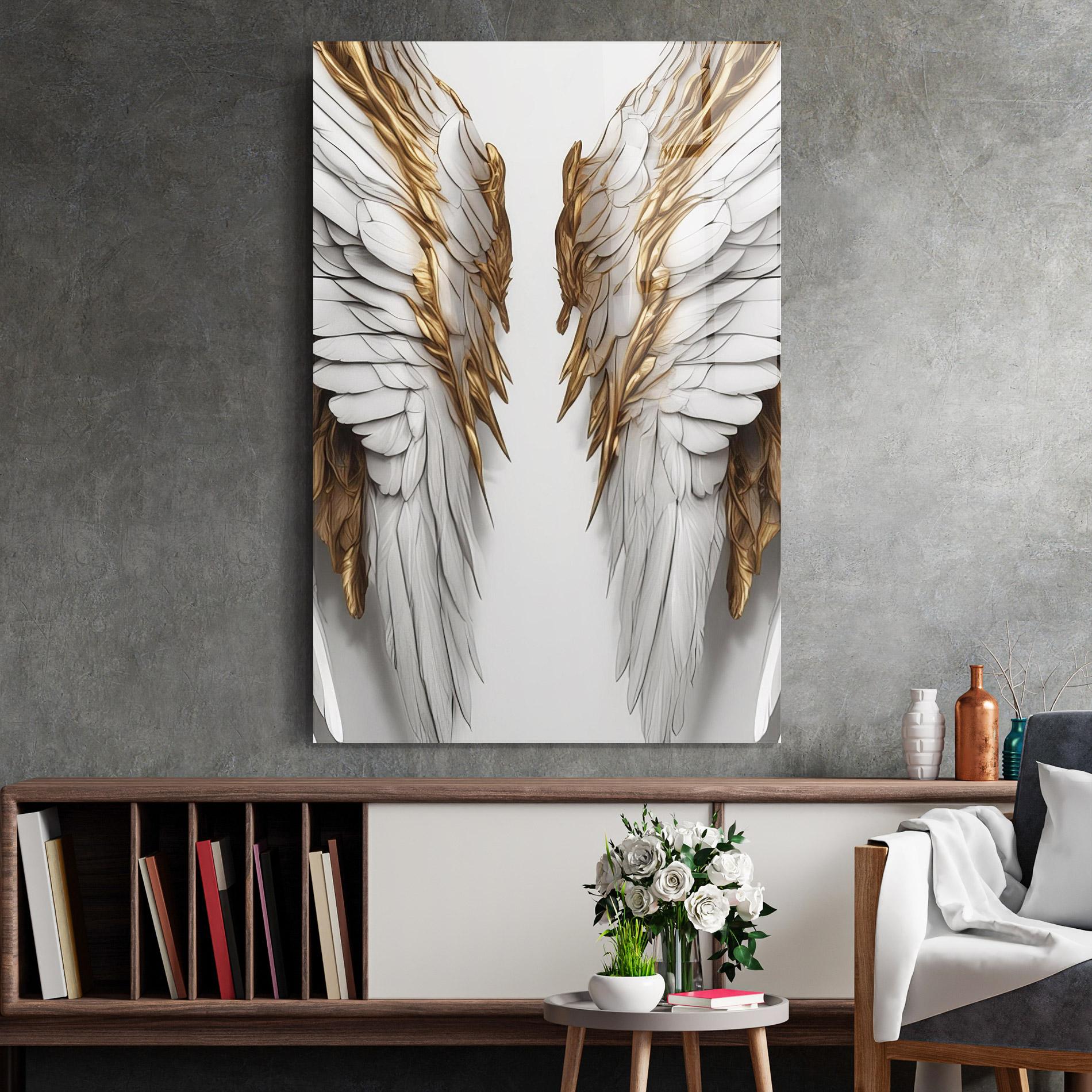 Glasbild Realistic Gold Angel Wings mockup 2
