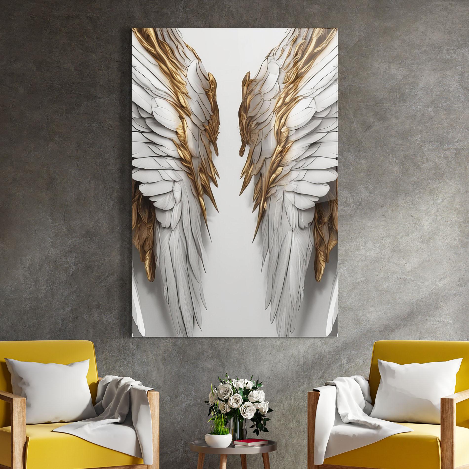 Glasbild Realistic Gold Angel Wings mockup 4