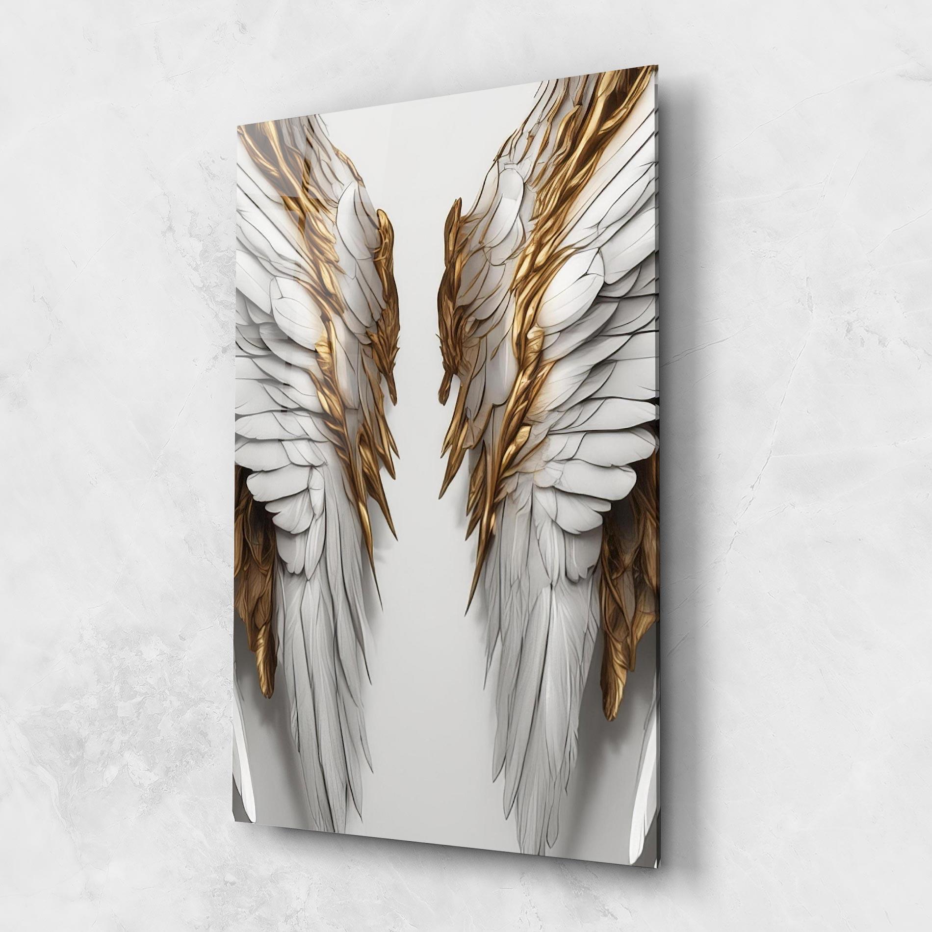Glasbild Realistic Gold Angel Wings mockup 1