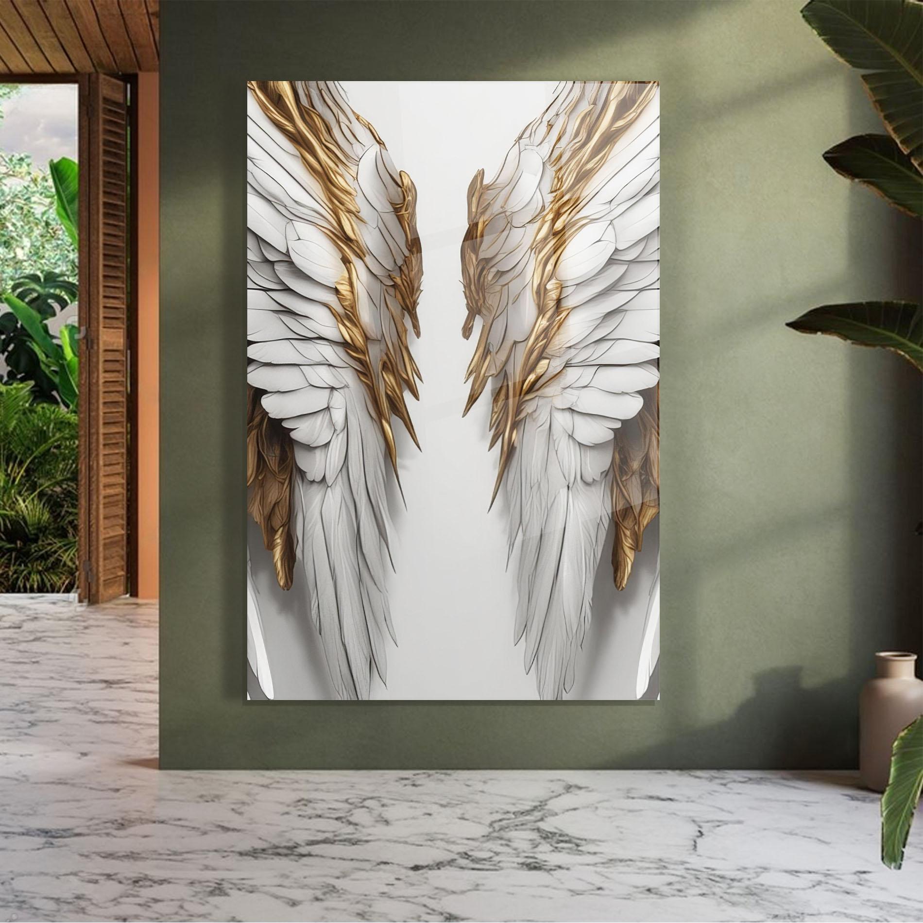 Glasbild Realistic Gold Angel Wings mockup 7