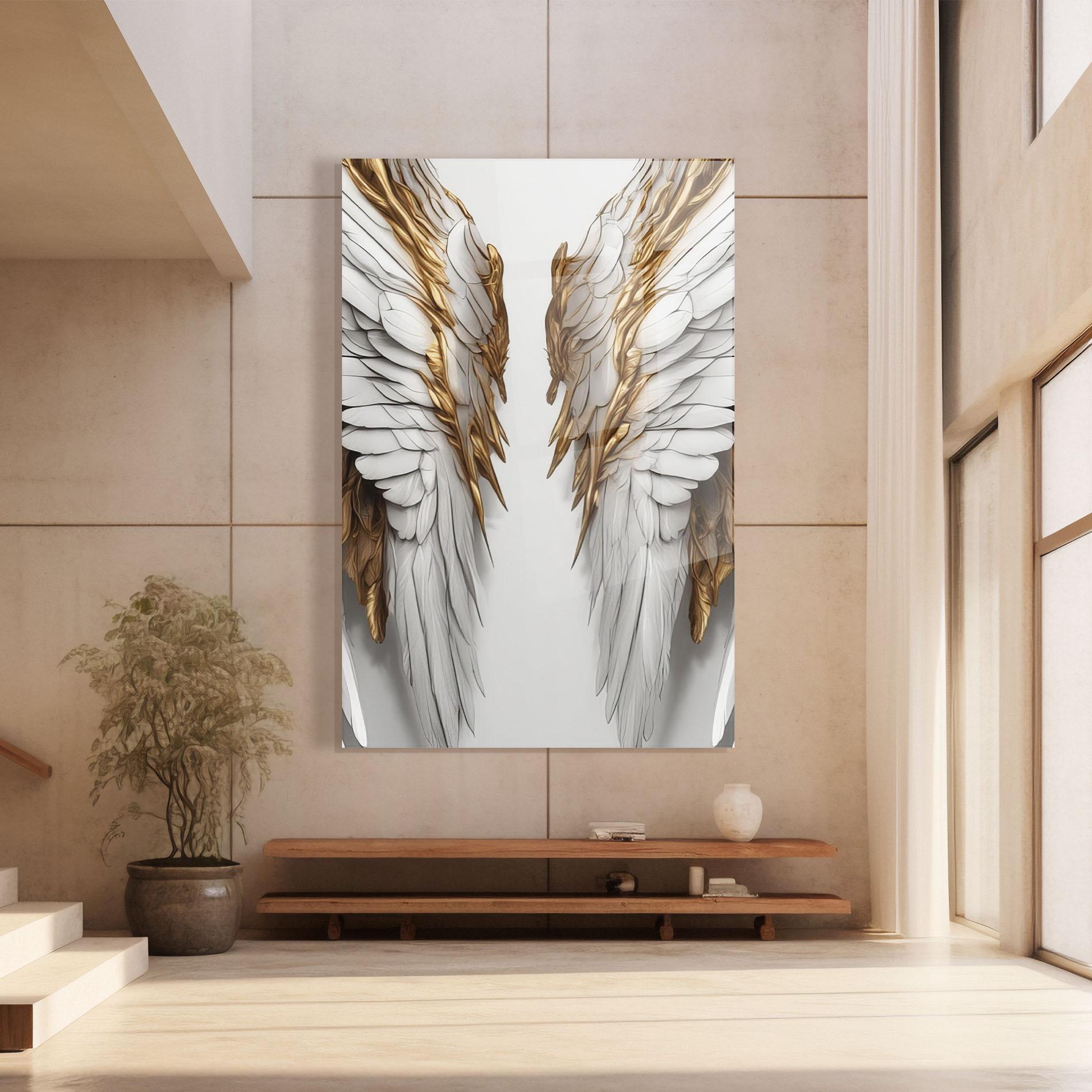 Glasbild Realistic Gold Angel Wings mockup 8