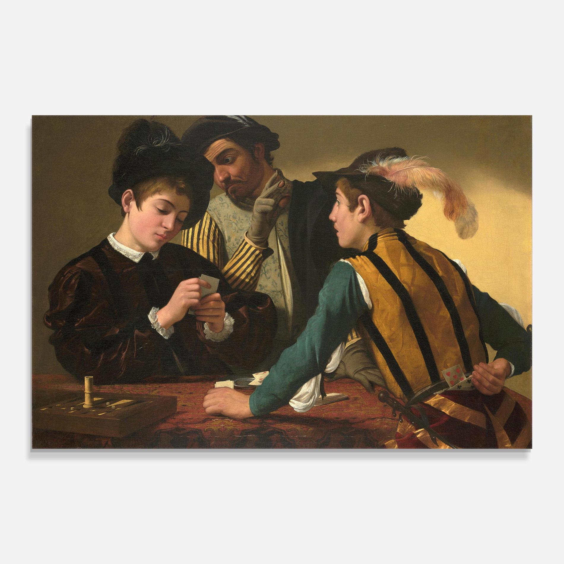 Glasbild Caravaggio The Cardsharps mockup 0