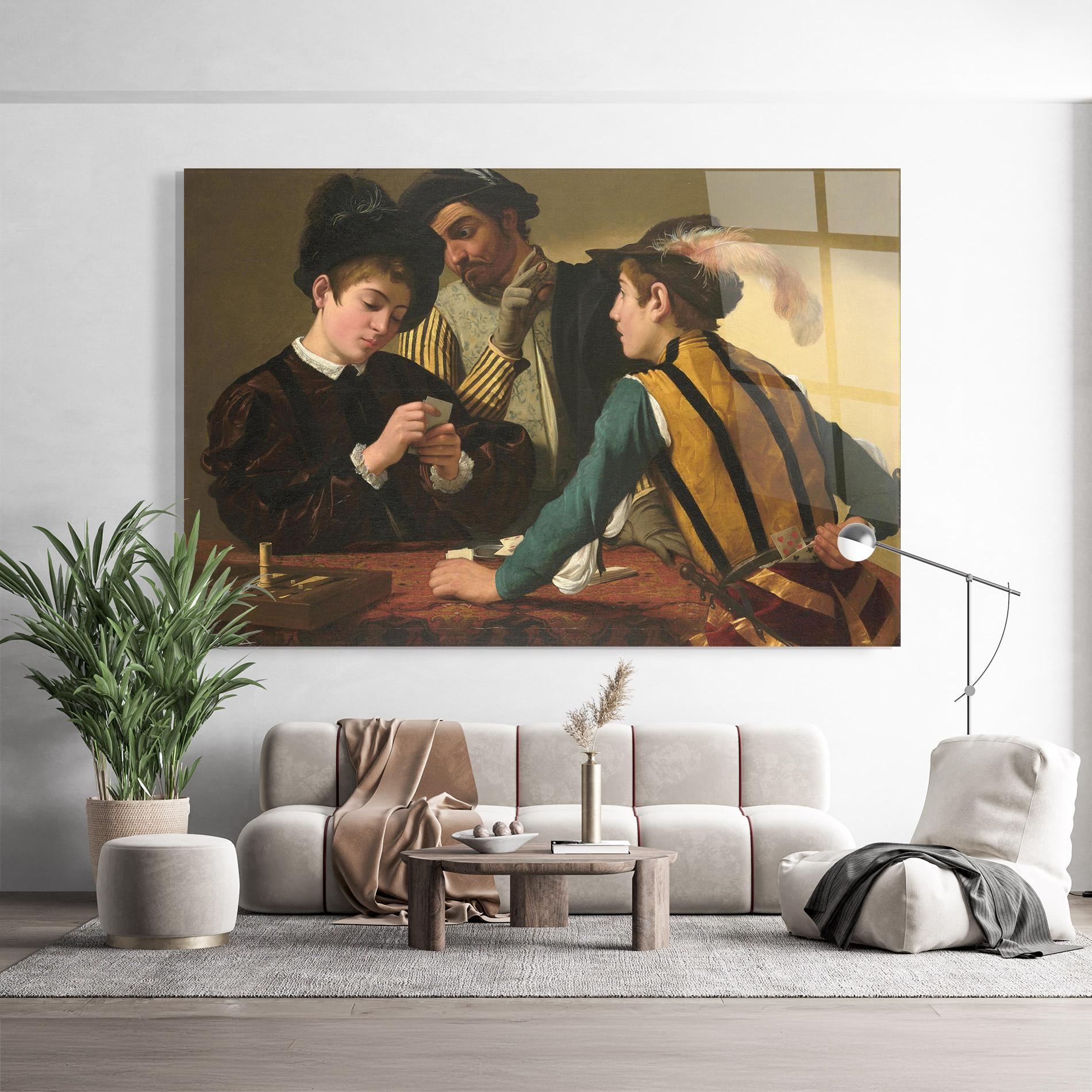 Glasbild Caravaggio The Cardsharps mockup 9