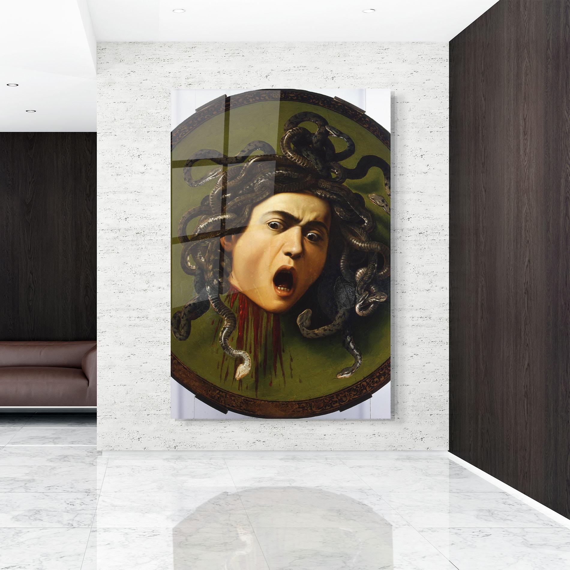 Glasbild Caravaggio Medusa mockup 9