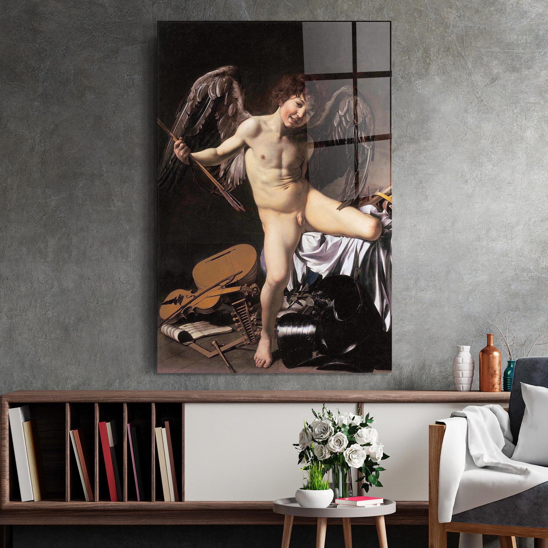 Glasbild Amor Vincet Omnia mockup 2