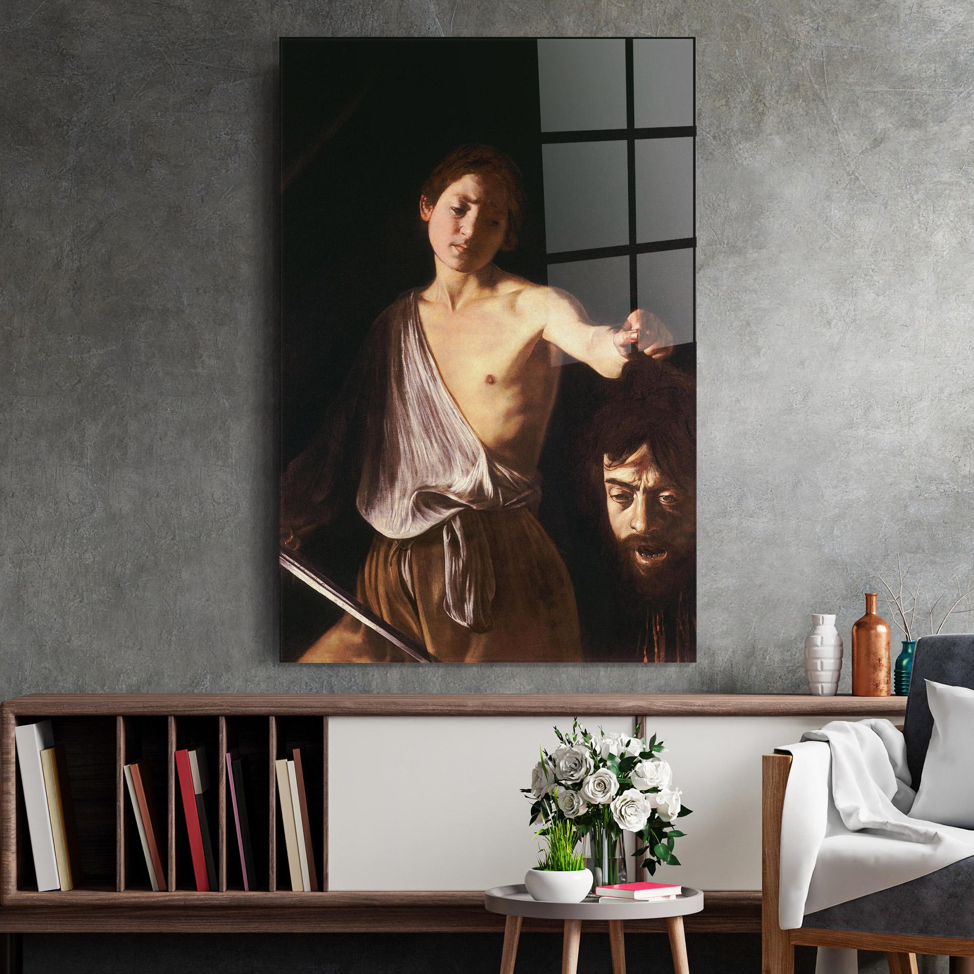 Glasbild David With The Head Of Goliath mockup 2