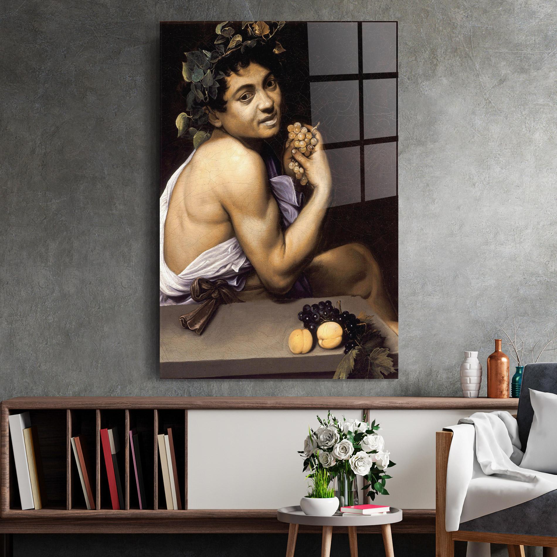 Glasbild Young Sick Bacchus mockup 2