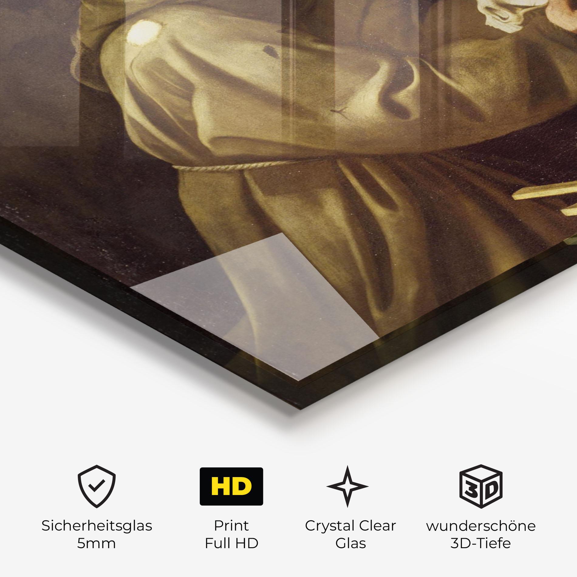 Glasbild Caravaggio Francis Prayer mockup 3