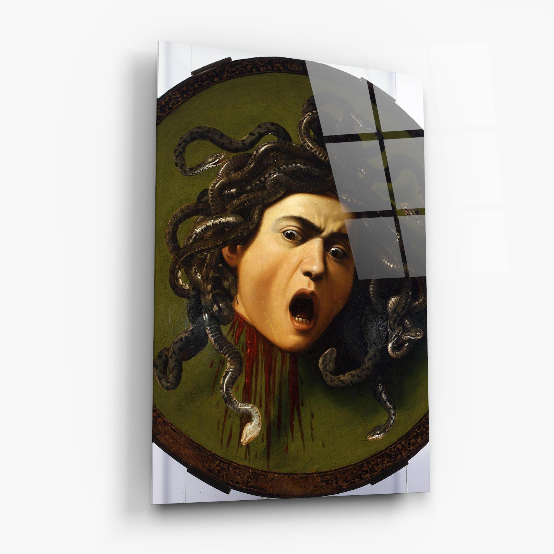 Glasbild Caravaggio Medusa mockup 6