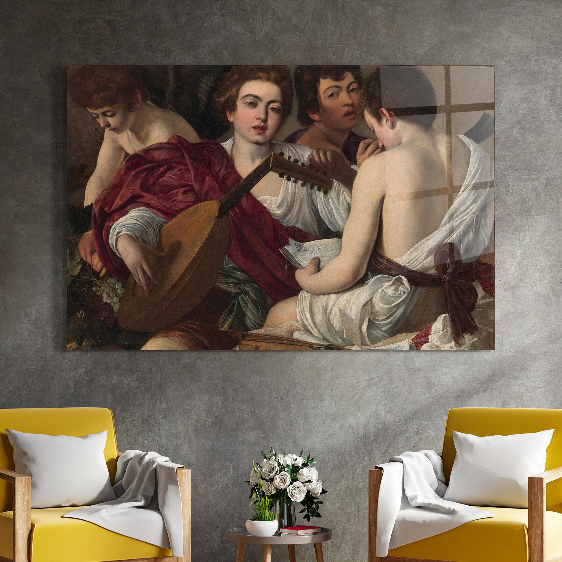 Glasbild Caravaggio Musici mockup 4