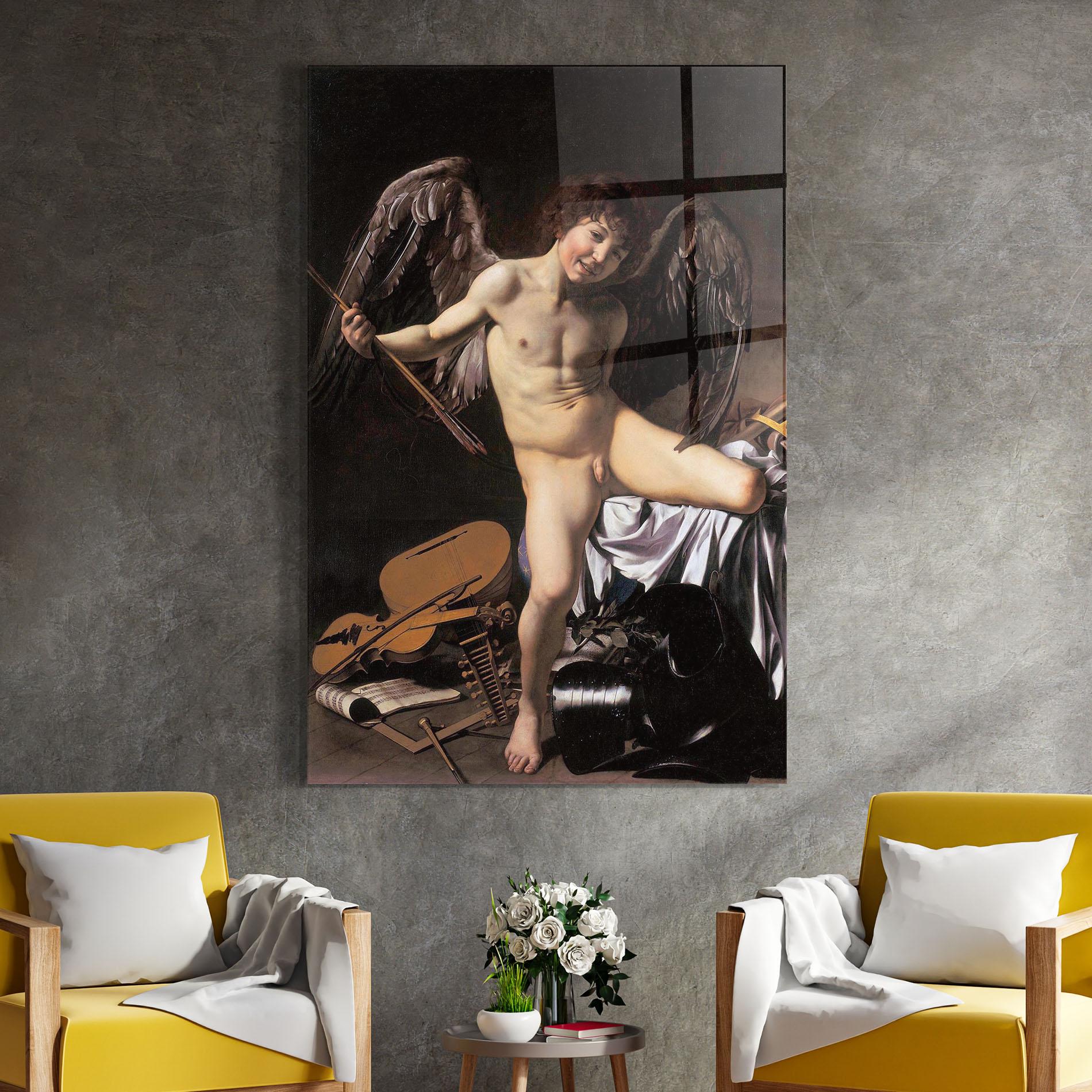 Glasbild Amor Vincet Omnia mockup 4