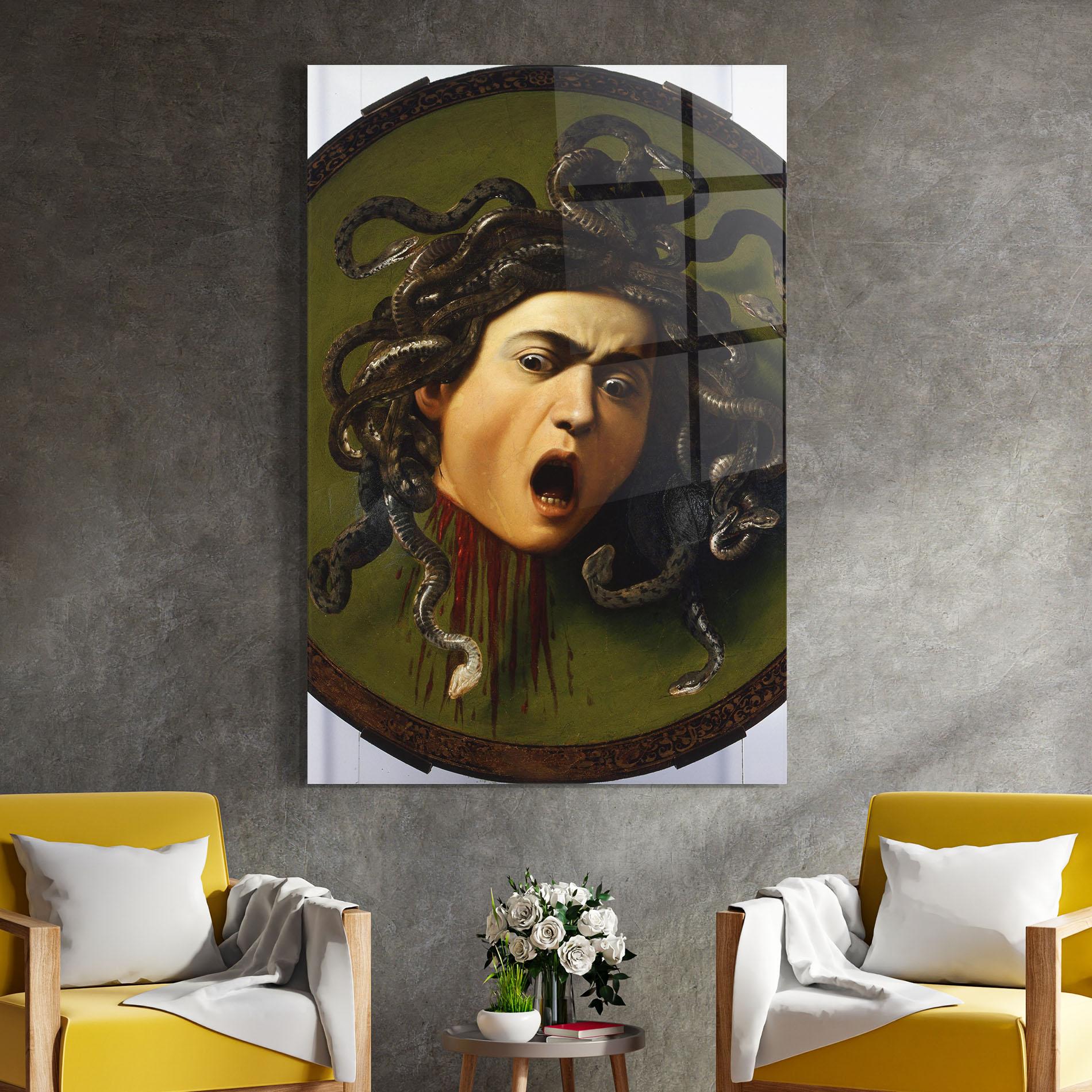 Glasbild Caravaggio Medusa mockup 4