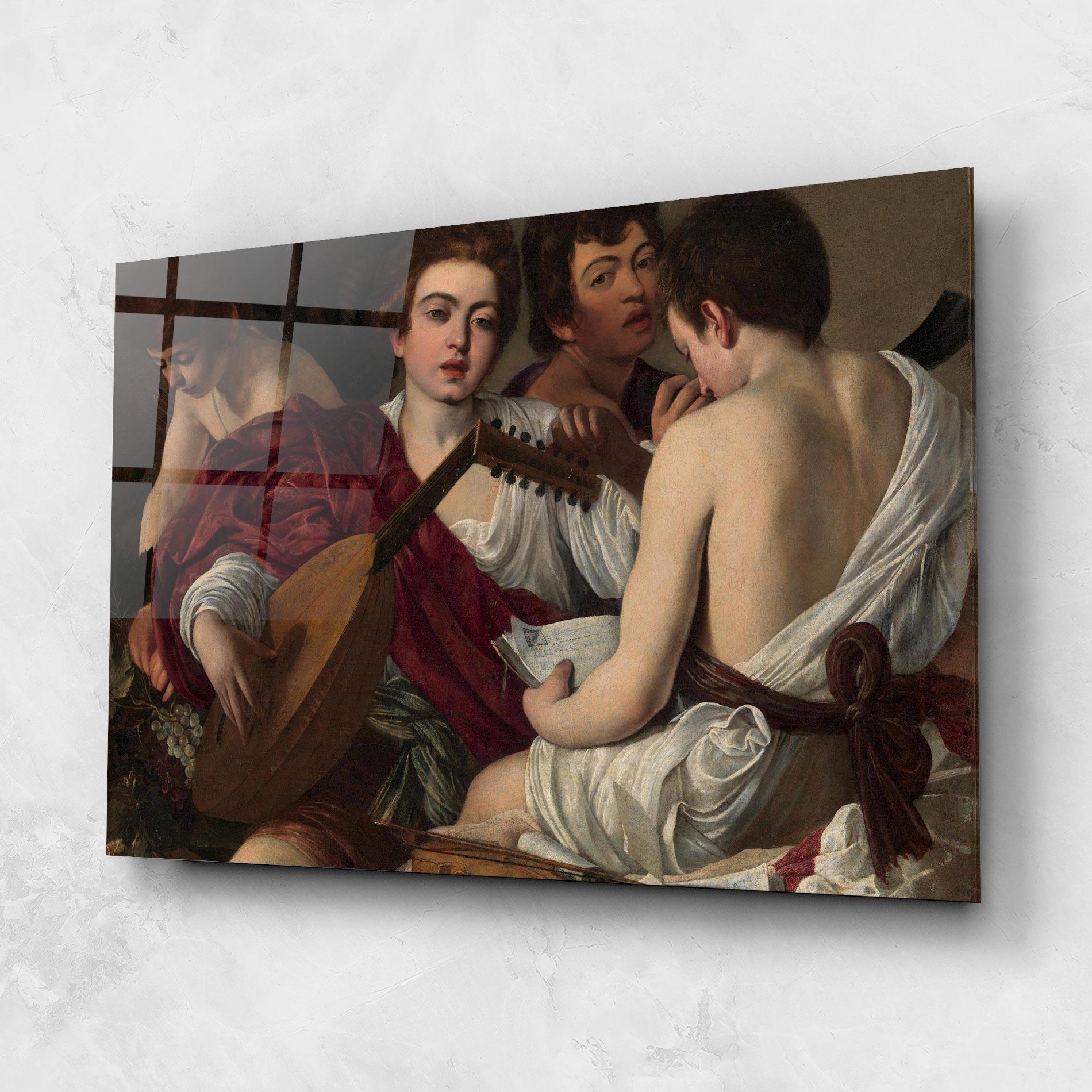 Glasbild Caravaggio Musici mockup 1
