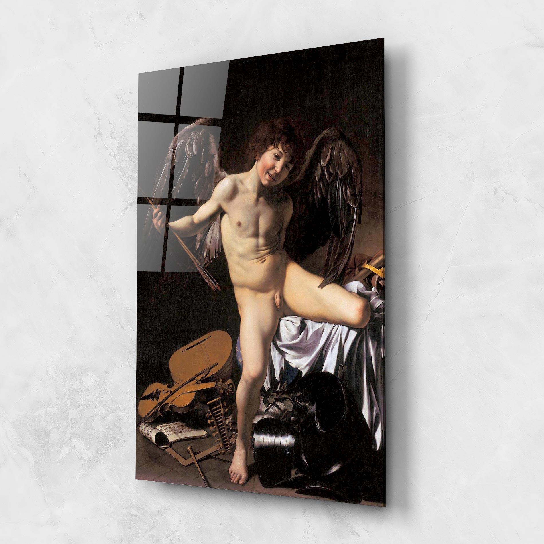 Glasbild Amor Vincet Omnia mockup 1